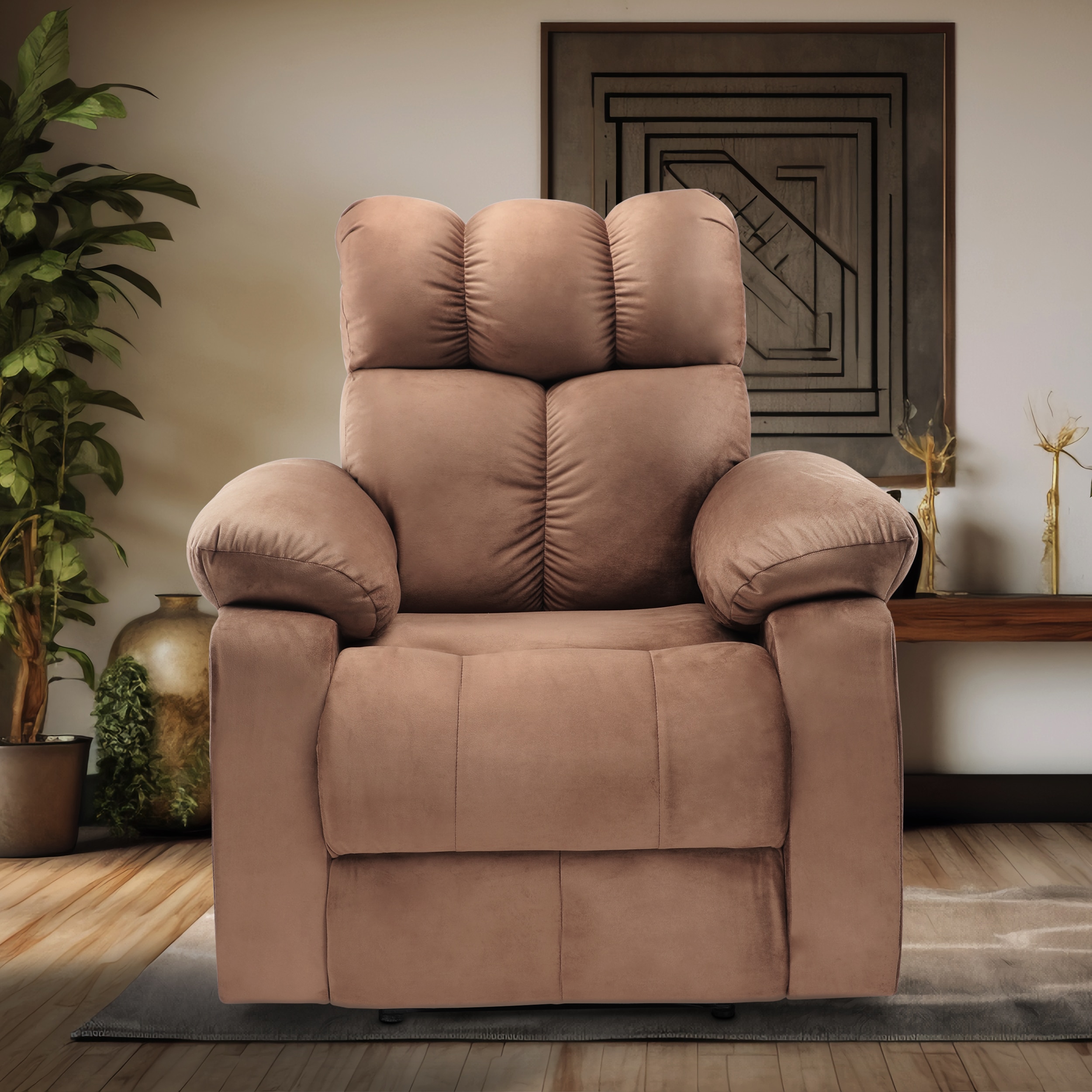 Helios Motorised Recliner Chair for  Premium Soft Suede Fabric 1 Seater Chair - Brown