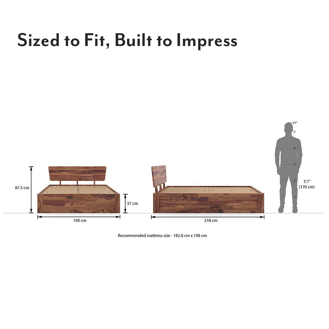 Marieta Solid Wood King Size Box Storage Bed In Teak Finish