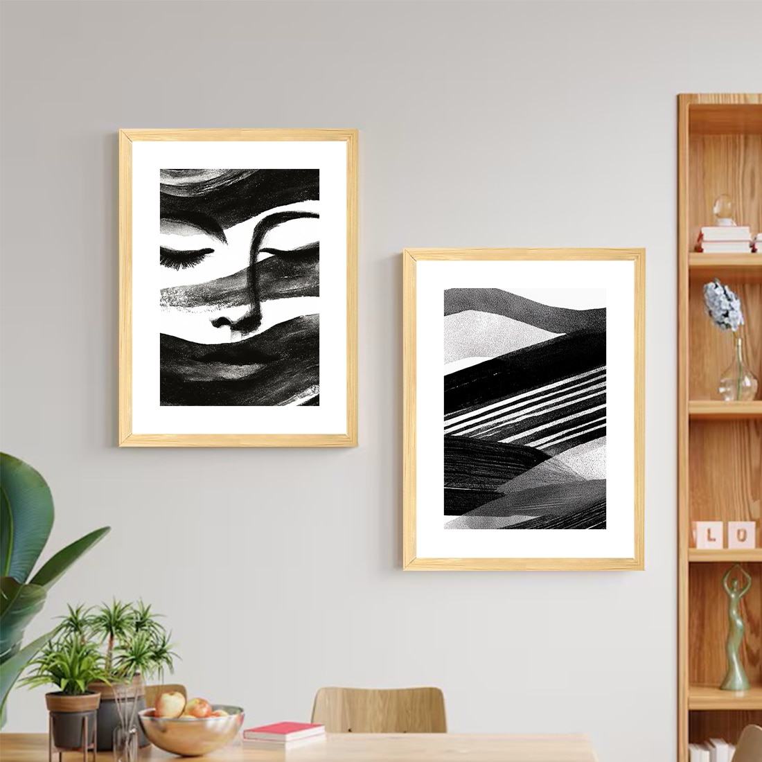 Abstract Face Black and White Set of 2 Framed Posters 45x60 cm - Art Street