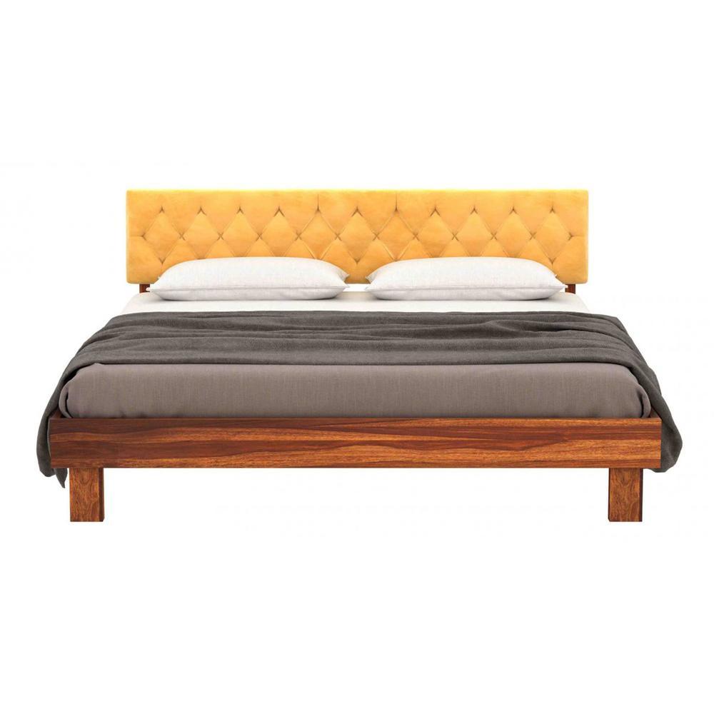 Charles Solid Wood Queen Size Non Storage Bed In Teak Finish