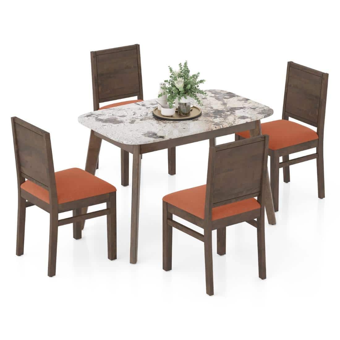 Lunar Alaska Exotic Stone 4 Seater Dining Table With Atlas Dining Chairs Set
