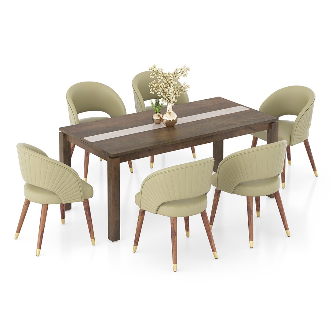 Atlas Crest Solid Wood 6 Seater Dining Table with 6 Celia Accent Dining Chair