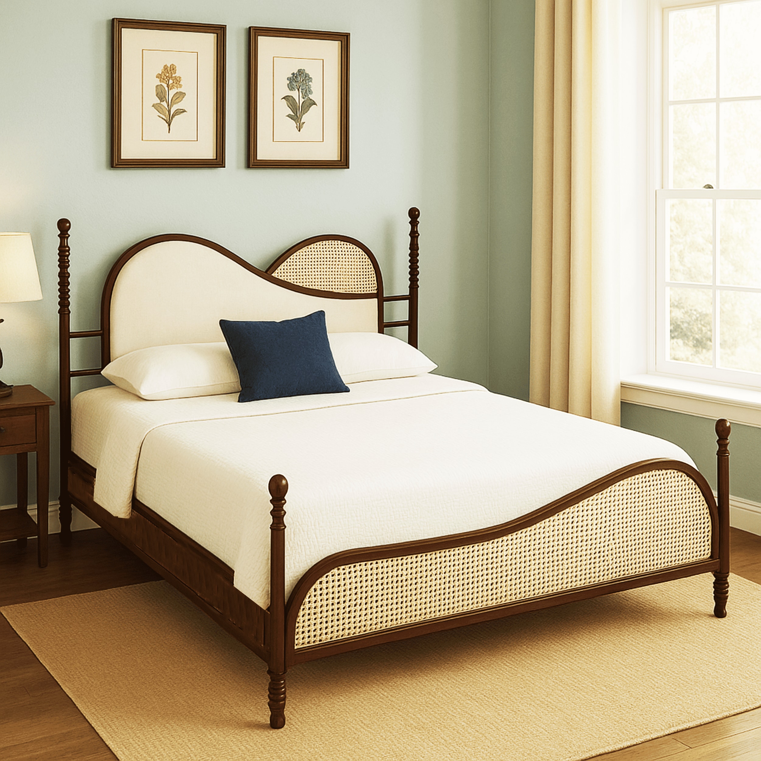 Arch Solid Wood Non Storage Queen Bed in Provincial Teak Finish