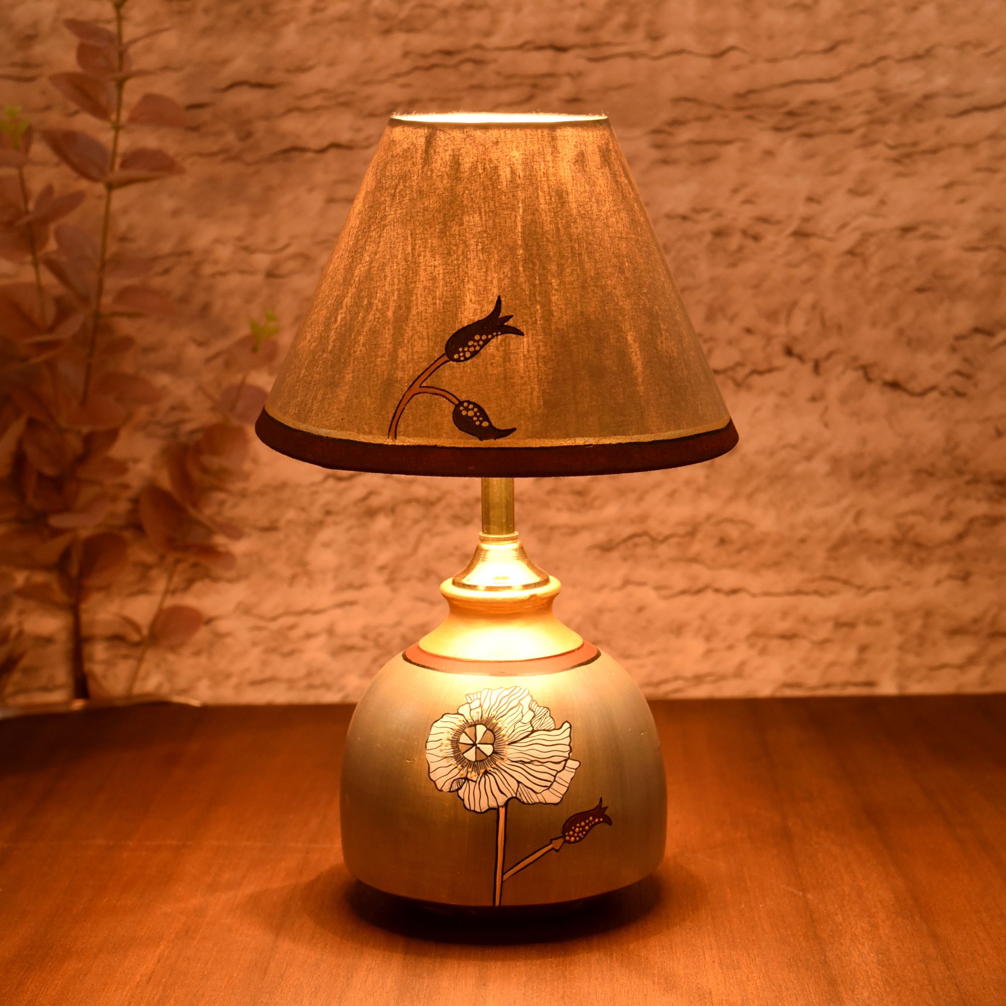 Silver Luster Terracotta Table Lampshade ( 8x8x14) - Aakriti Art Creations