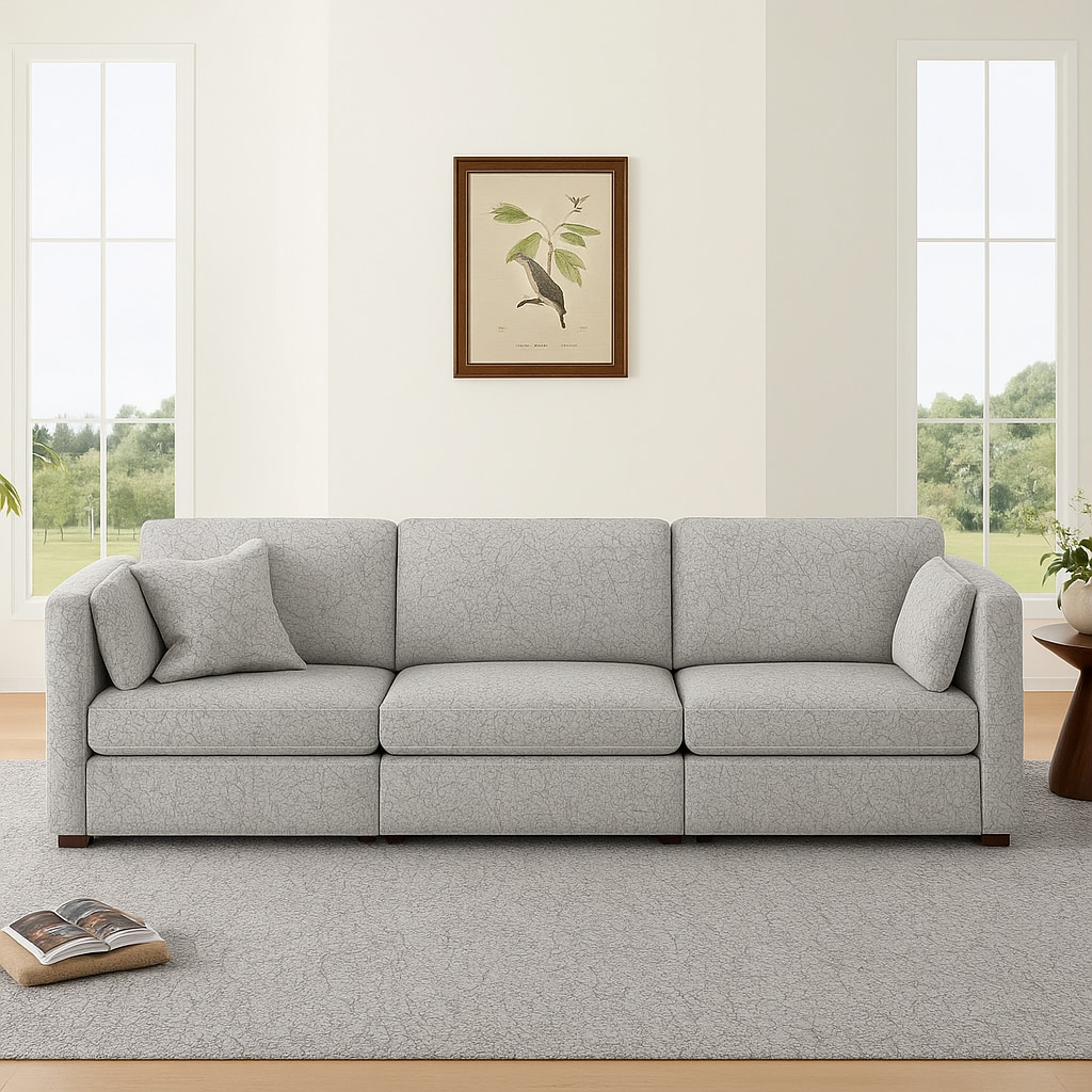 Mellow 3 Seater Sofa In Soft Fabric Grey Color