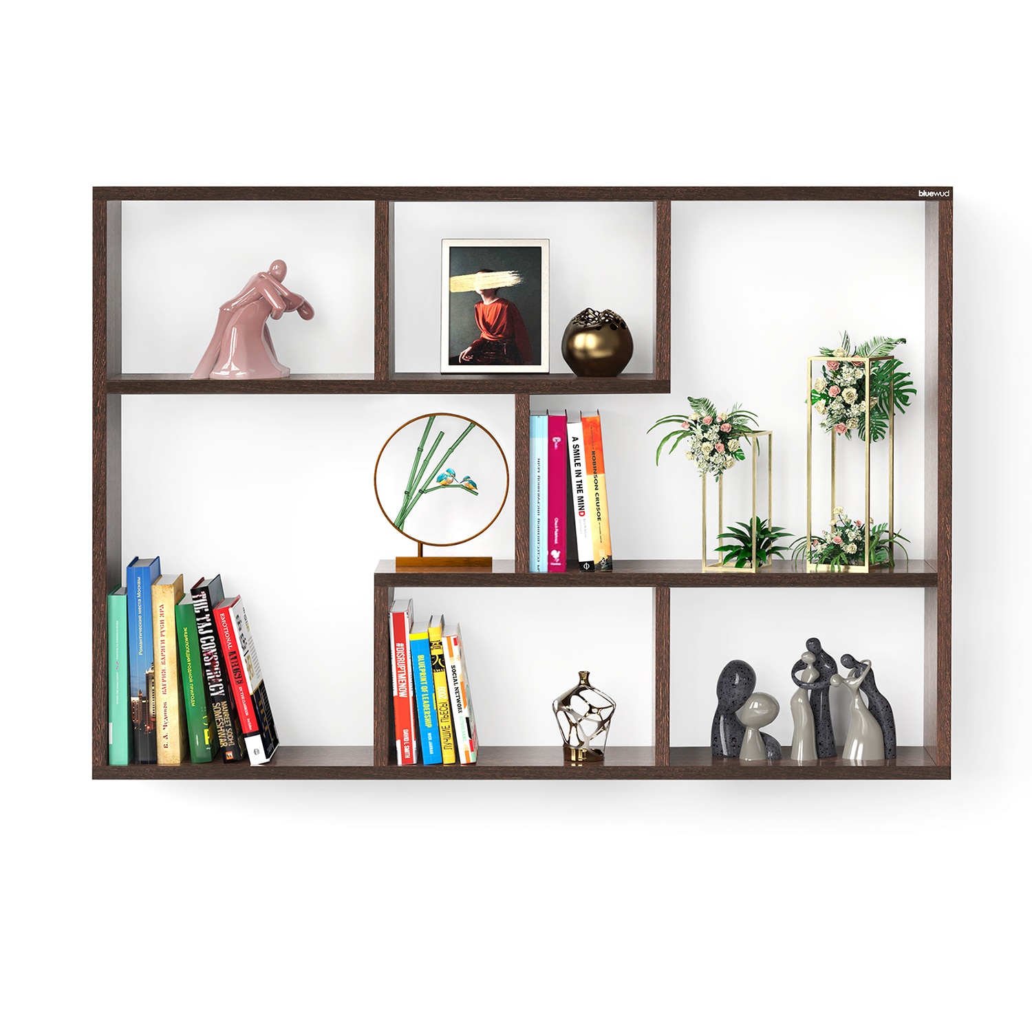 BLUEWUD Xude Engineered Wood Wall Mount Wall Shelf, Display Rack (Wenge)