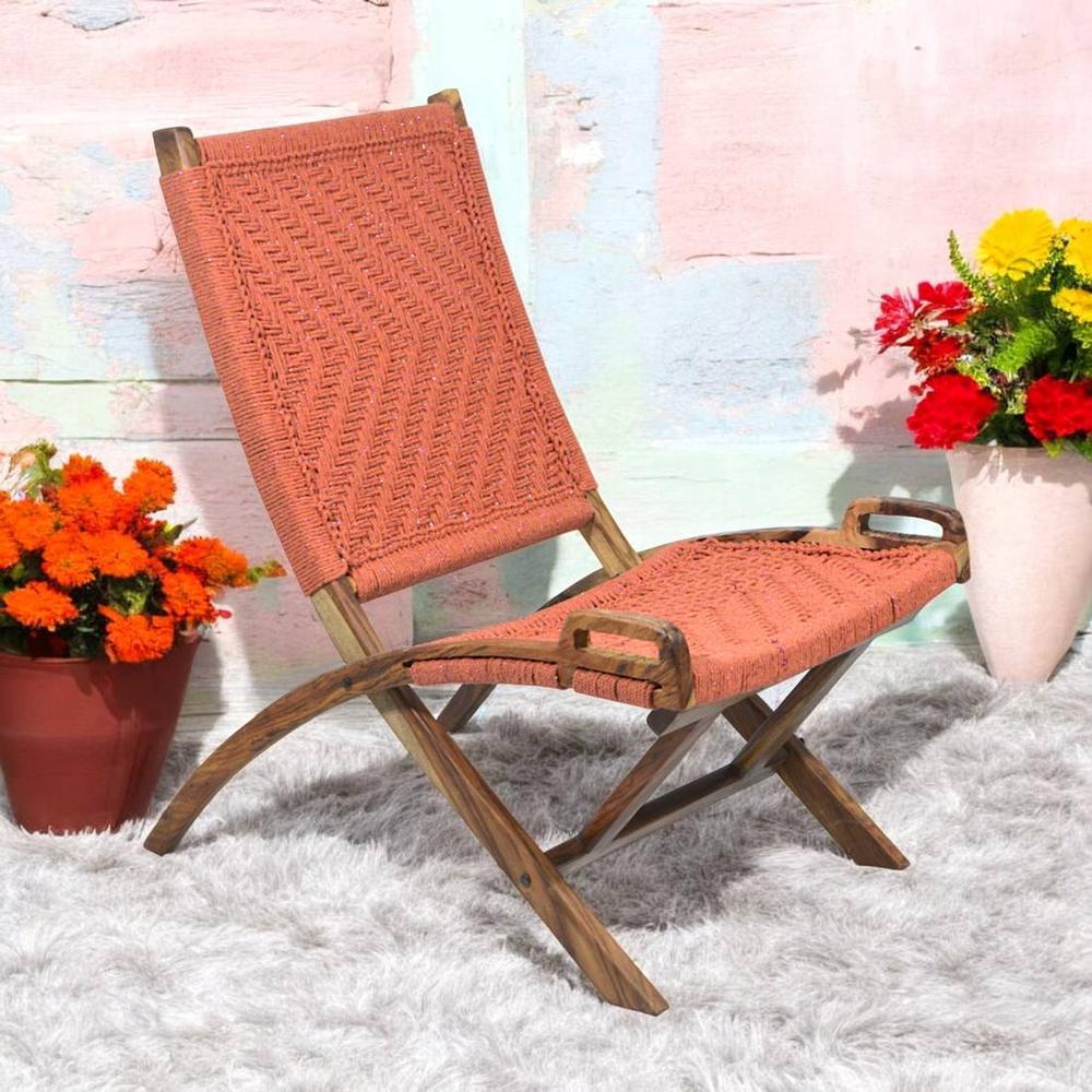 Natwest Sheesham Wood Relaxing Maachi Chair in Orange Canning