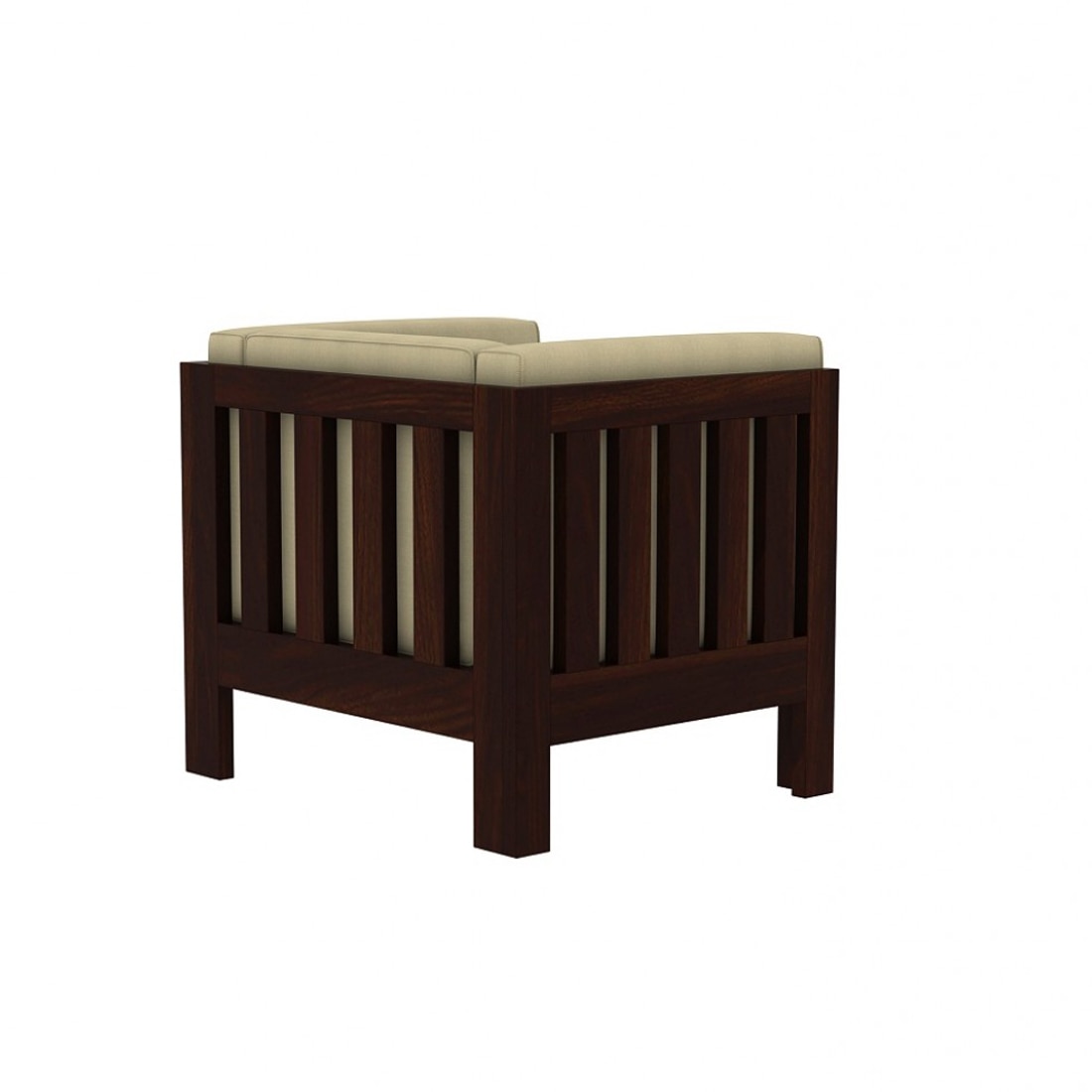 Prashiv 2+1+1 Seater Wooden Sofa (Creame Colour, Walnut Finish)