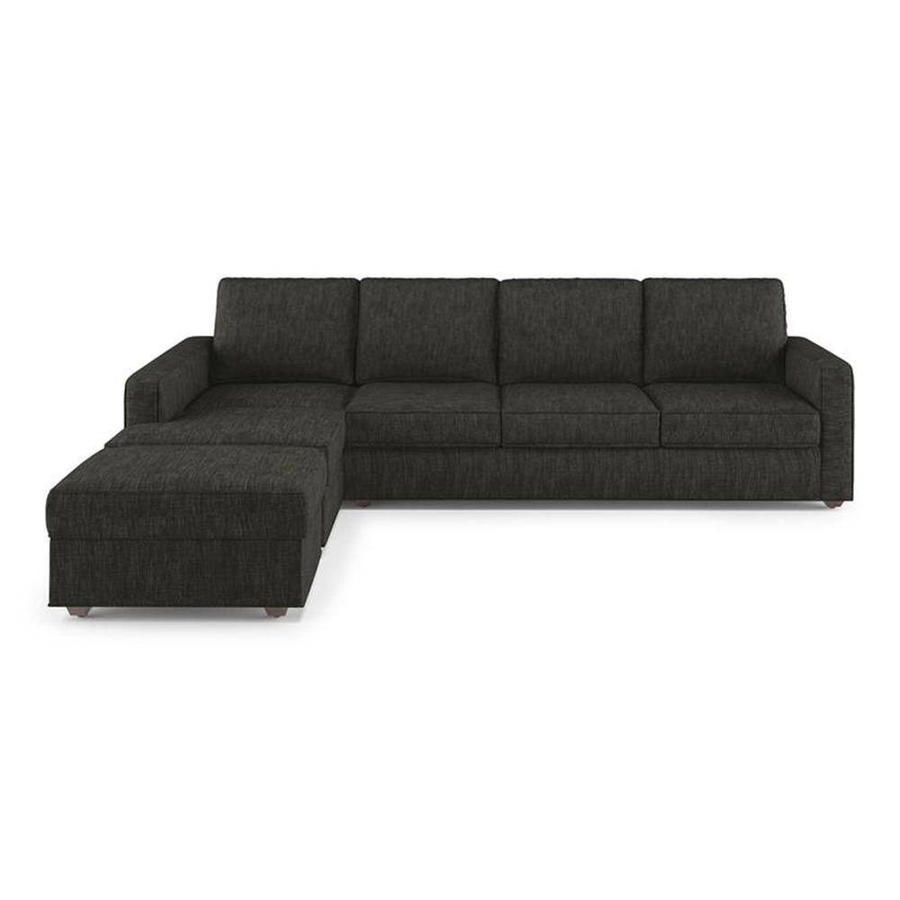 Apollo Fabric Sectional Sofa (Colour : Graphite Grey, Cushion : Soft, Back Type : Regular, Seating Capacity : Left Aligned 3 Seater + Left Aligned Chaise + Ottoman)