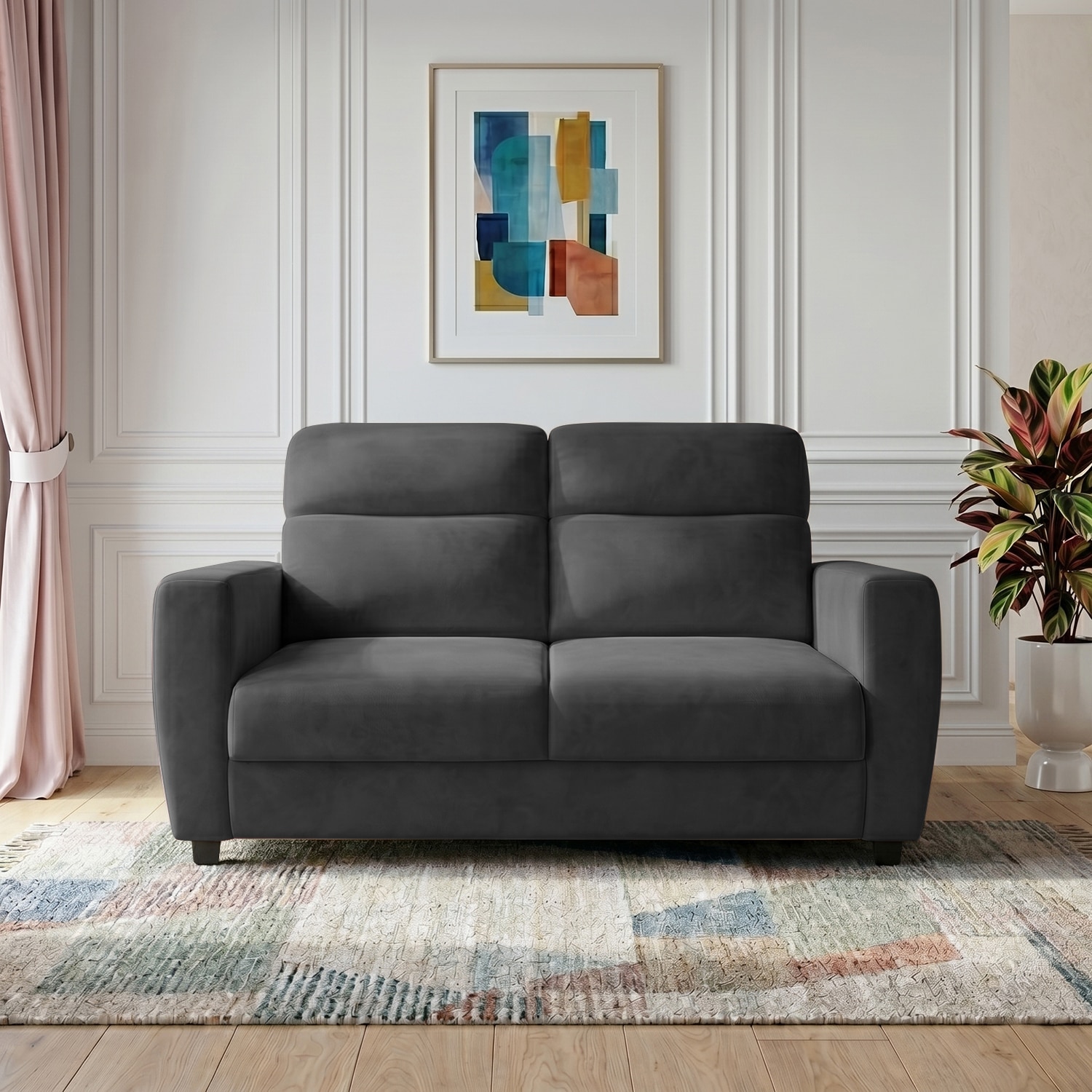 Alvaro Velvet 2 Seater Sofa Dark Grey Color - Home Lifestylez