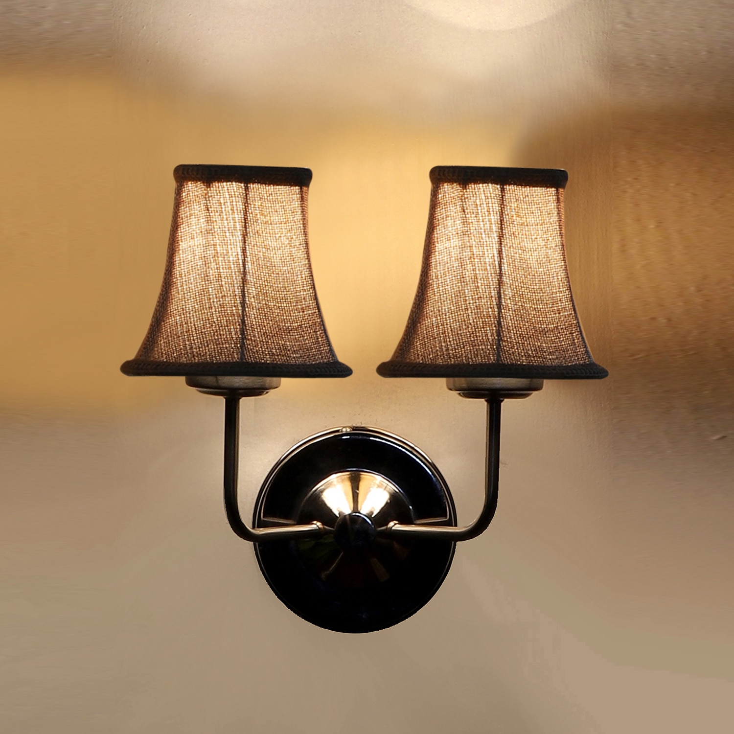 Devansh Dual Steel Metal  Wallmounted Lamp With Beige Jute  Shade