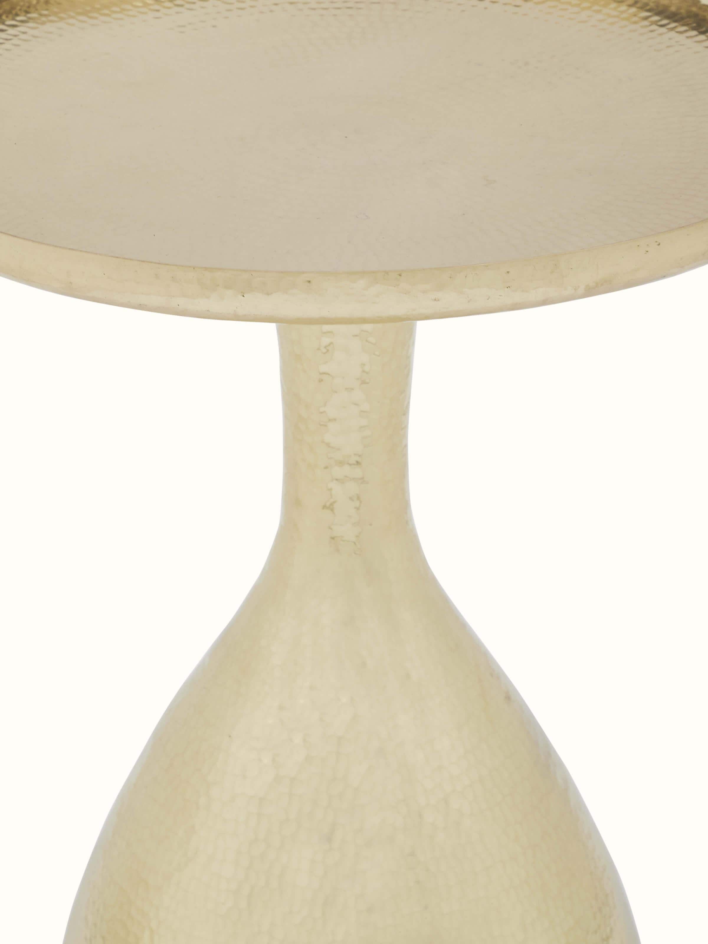 Angle view of Brass Thathera End & Side Table, emphasizing its elegant form and decorative brass patterns