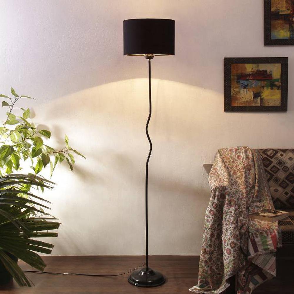Genesis Black Fabric Floor Lamp with Black Iron Base