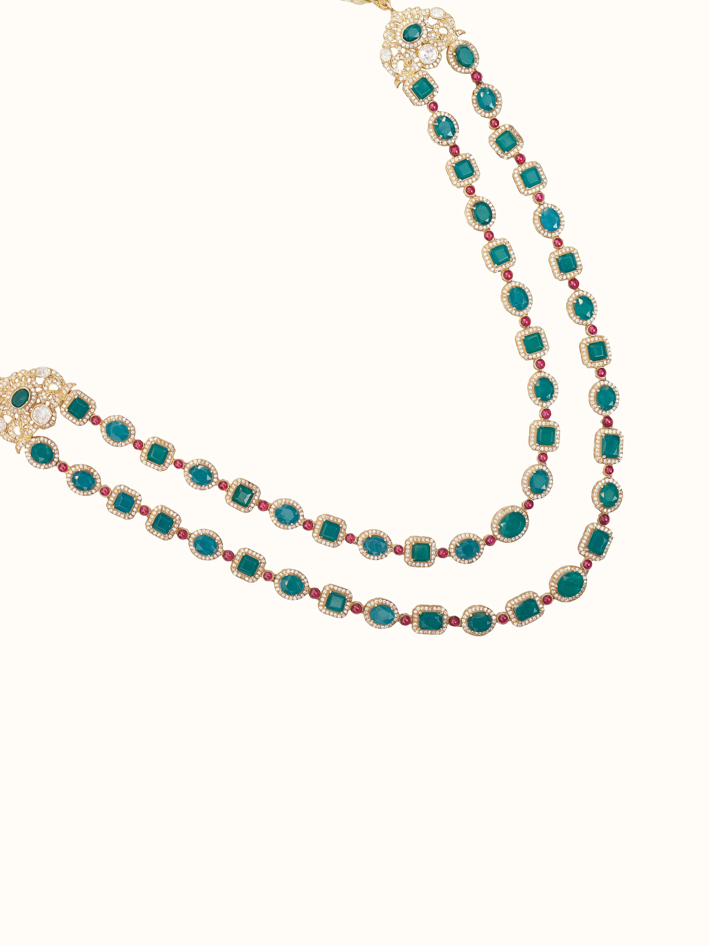 Close-up of Polki work on Dank Polki silver long necklace