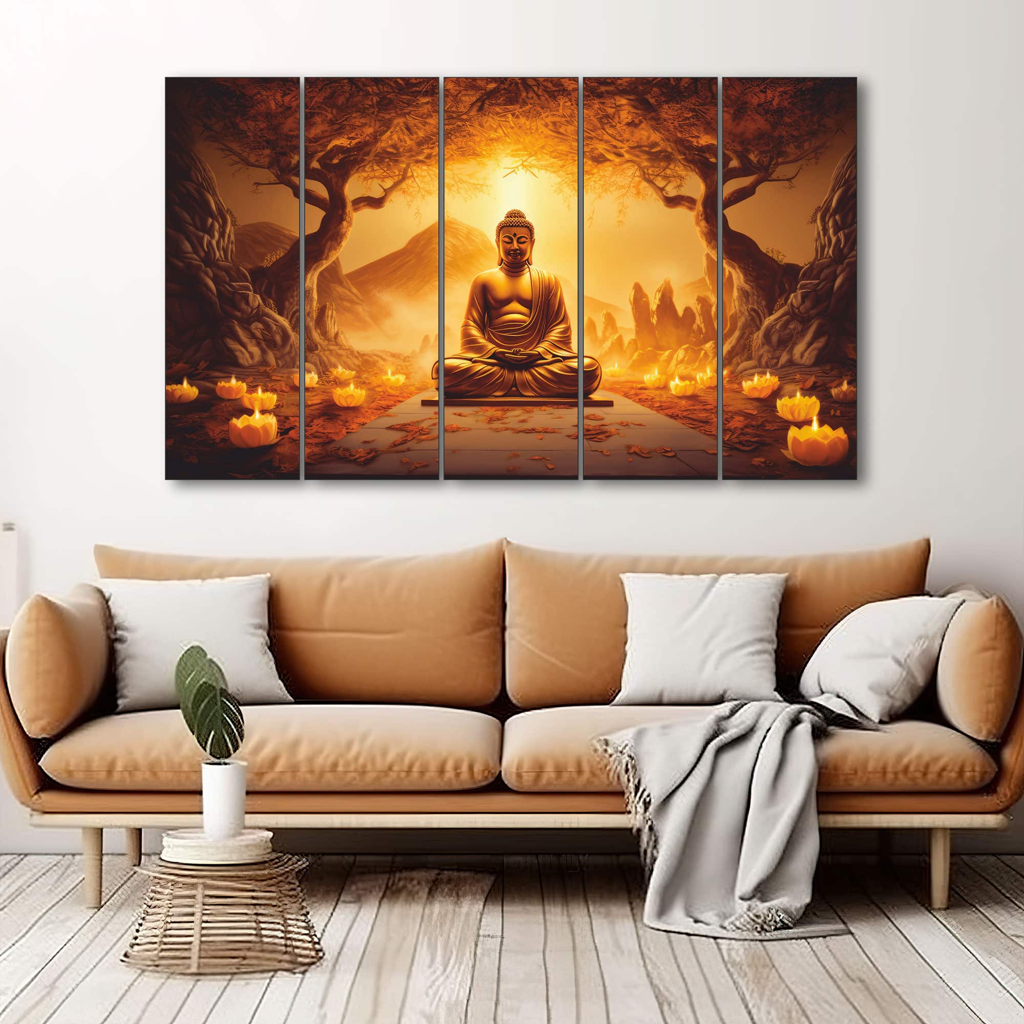 The Castle Decor Lord Buddha Meditation Wall Art Framed Painting 27x48 Inch (Style 8) - The Castle Decor