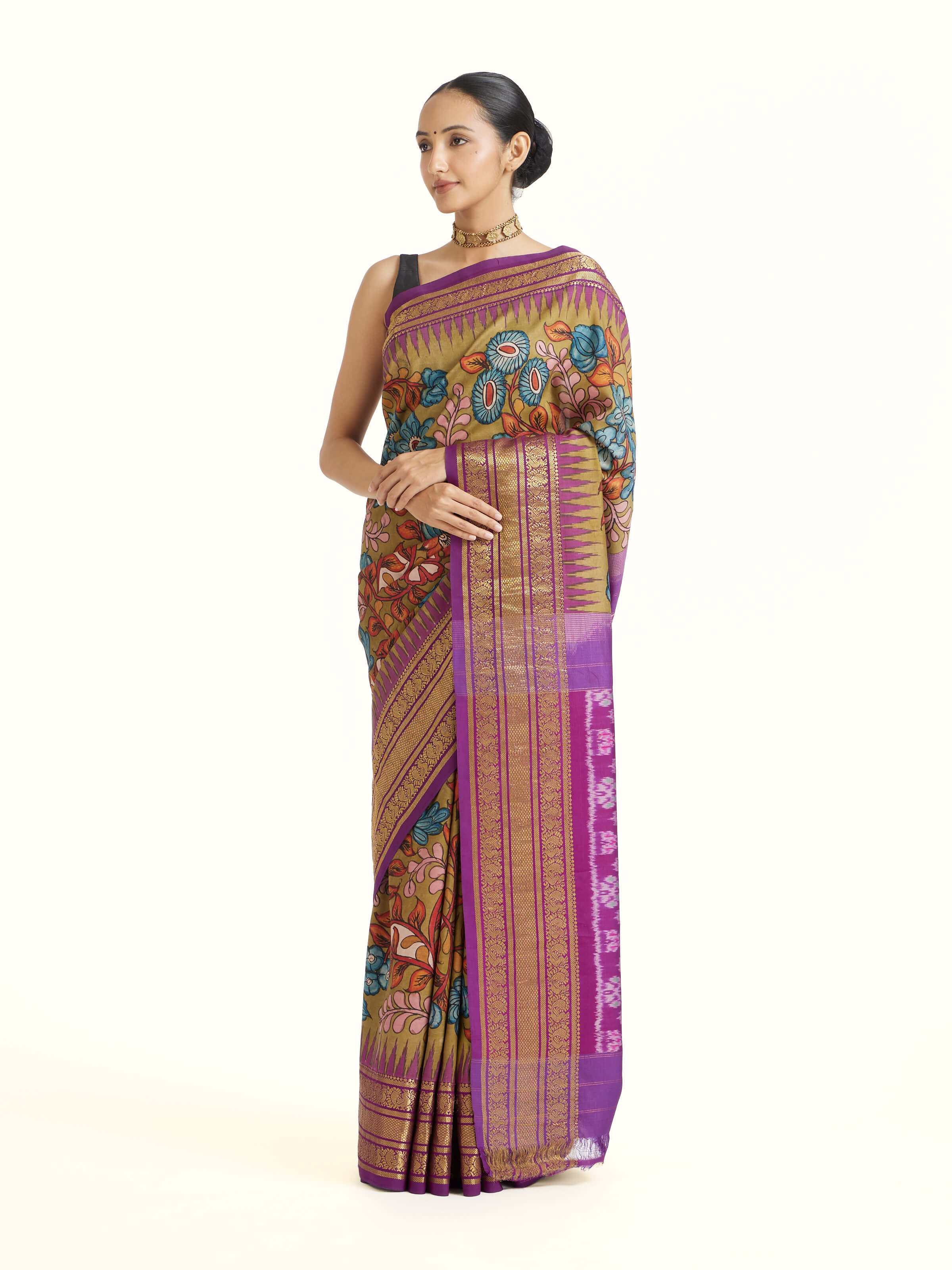 Purple Kalamkari Hand‑Painted Saree