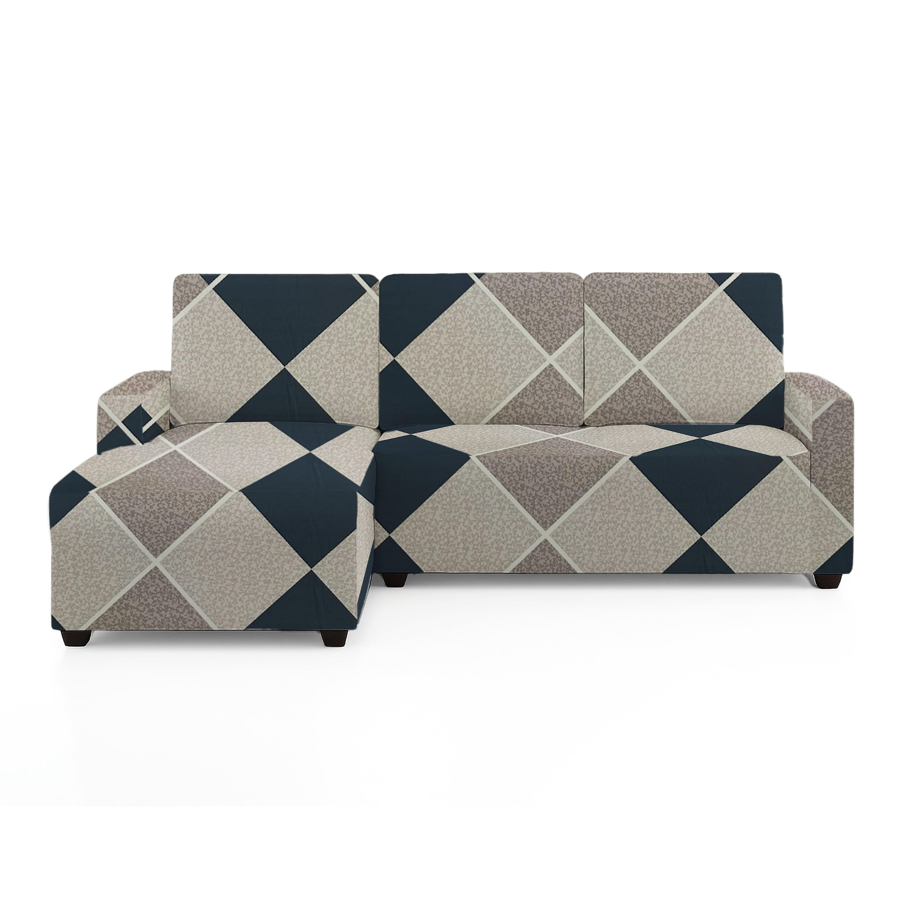Left Aligned 2 Seater Left Aligned Chaise Navy Cubes Sofa Cover