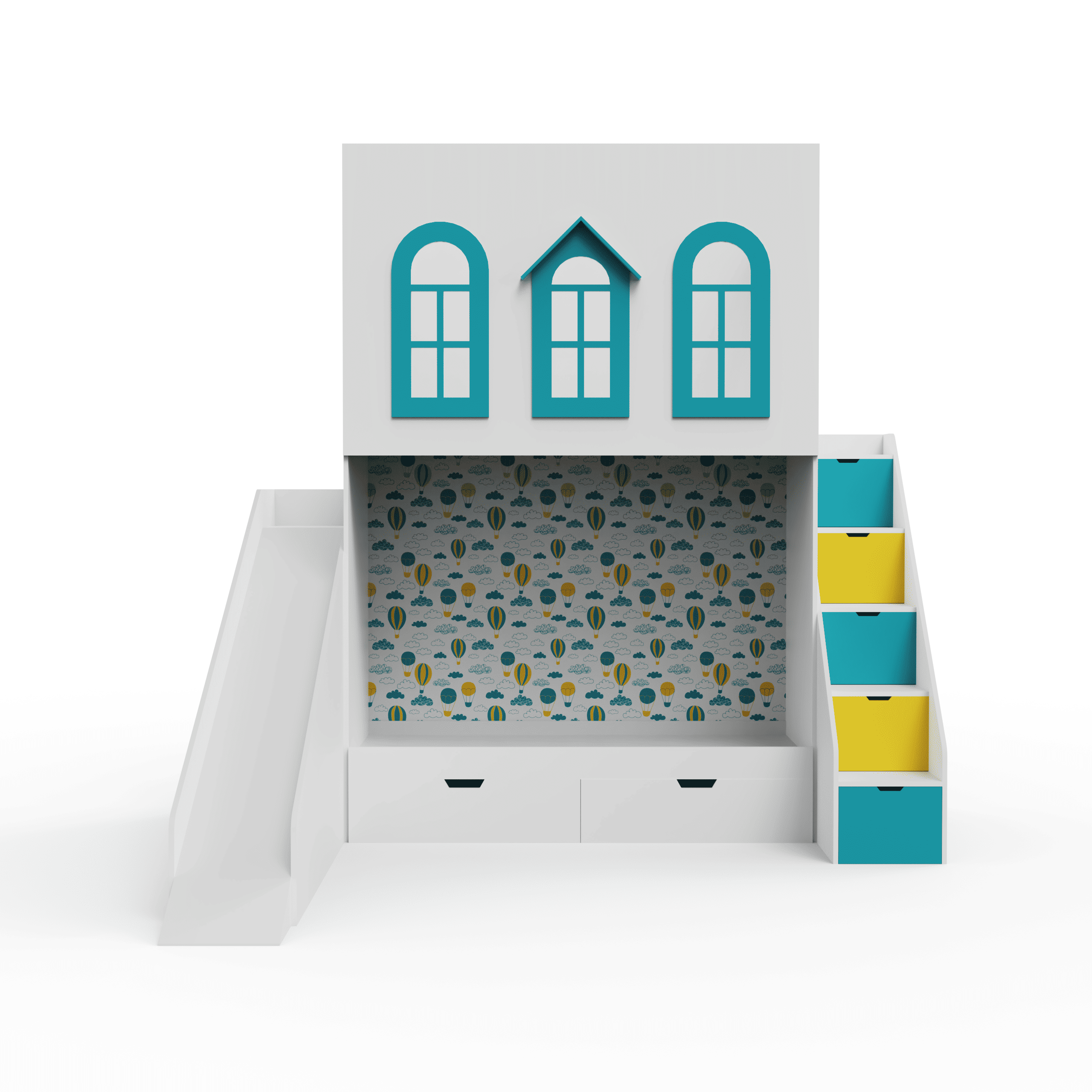 Castle Play House Bunk Bed With Slide 6X4 (Manual Box Storage) In White Colour
