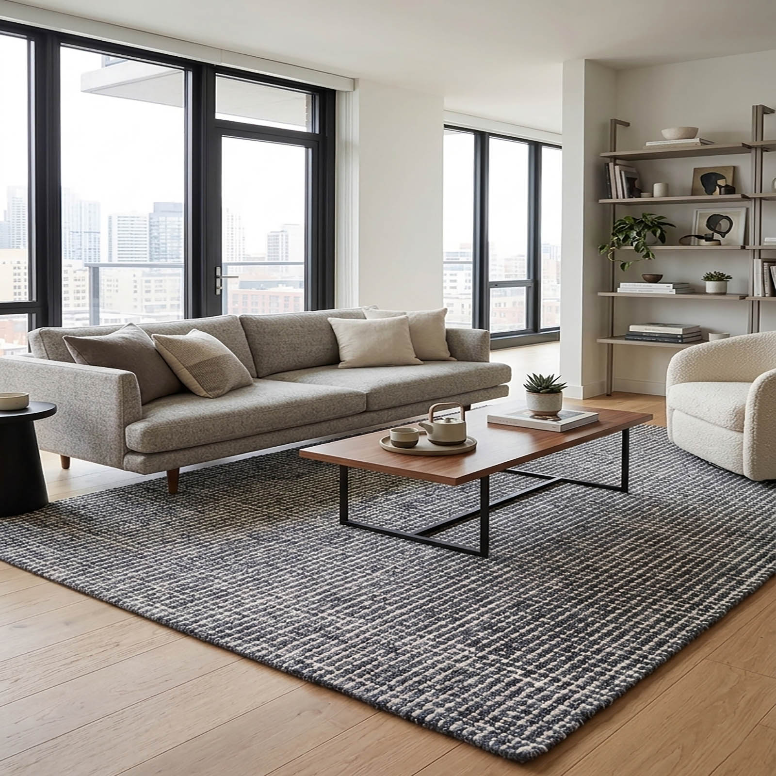 Modern Charcoal Grey Crosshatch Area Rug 63 x 91 - The Woven Legacy