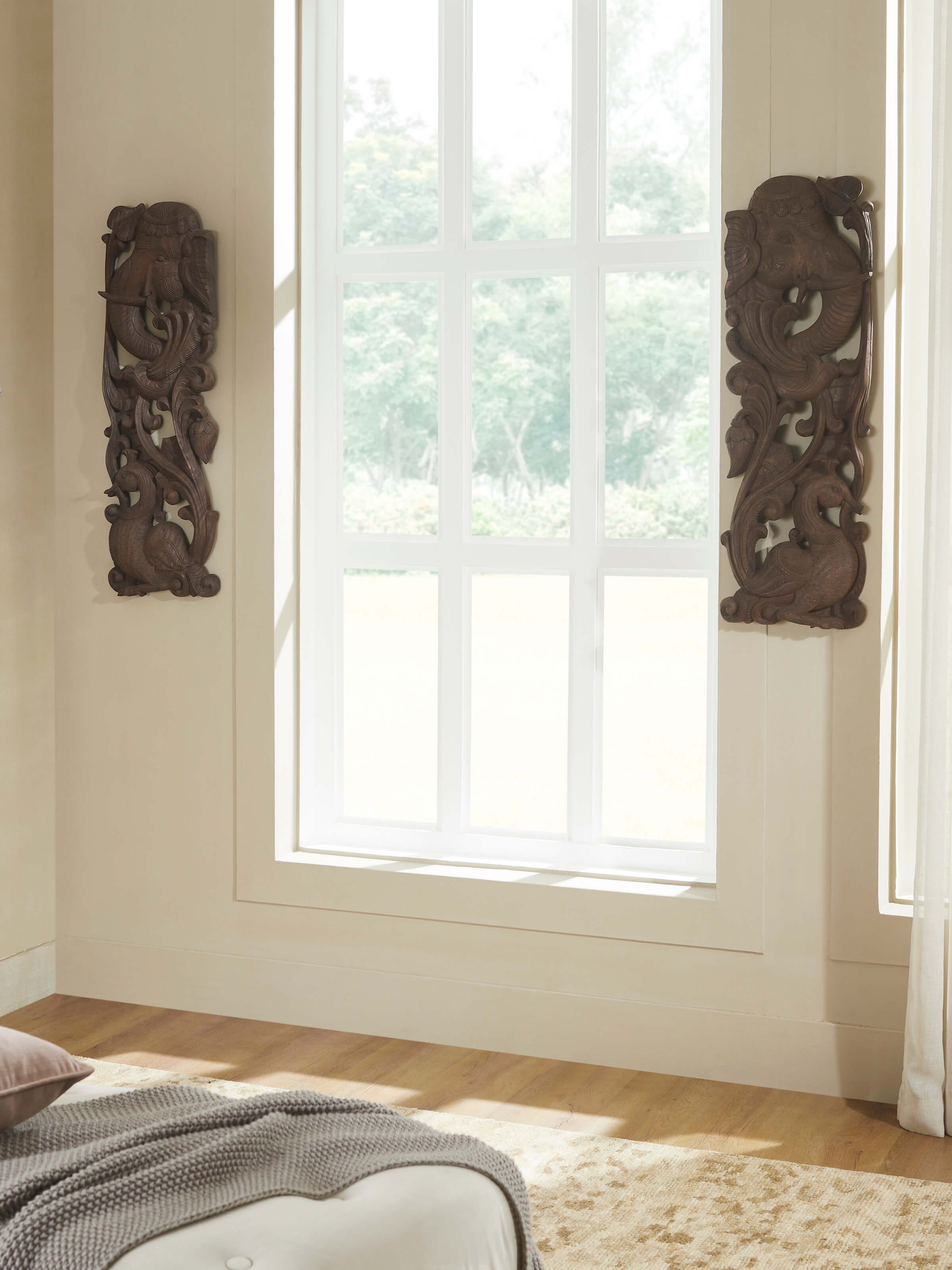 Wood Carved Elephant Face Brackets