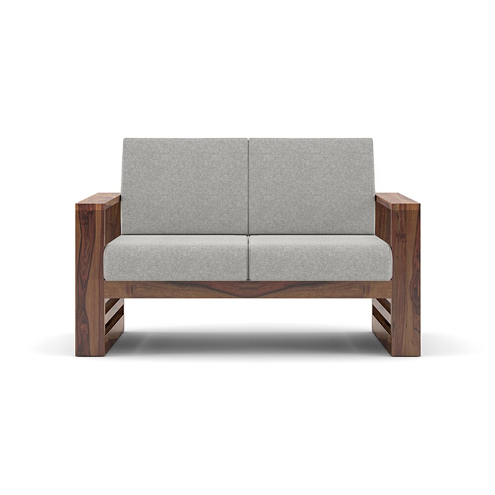 Parson 2 Seater Wooden Sofa In Teak Finish (Vapour Grey)