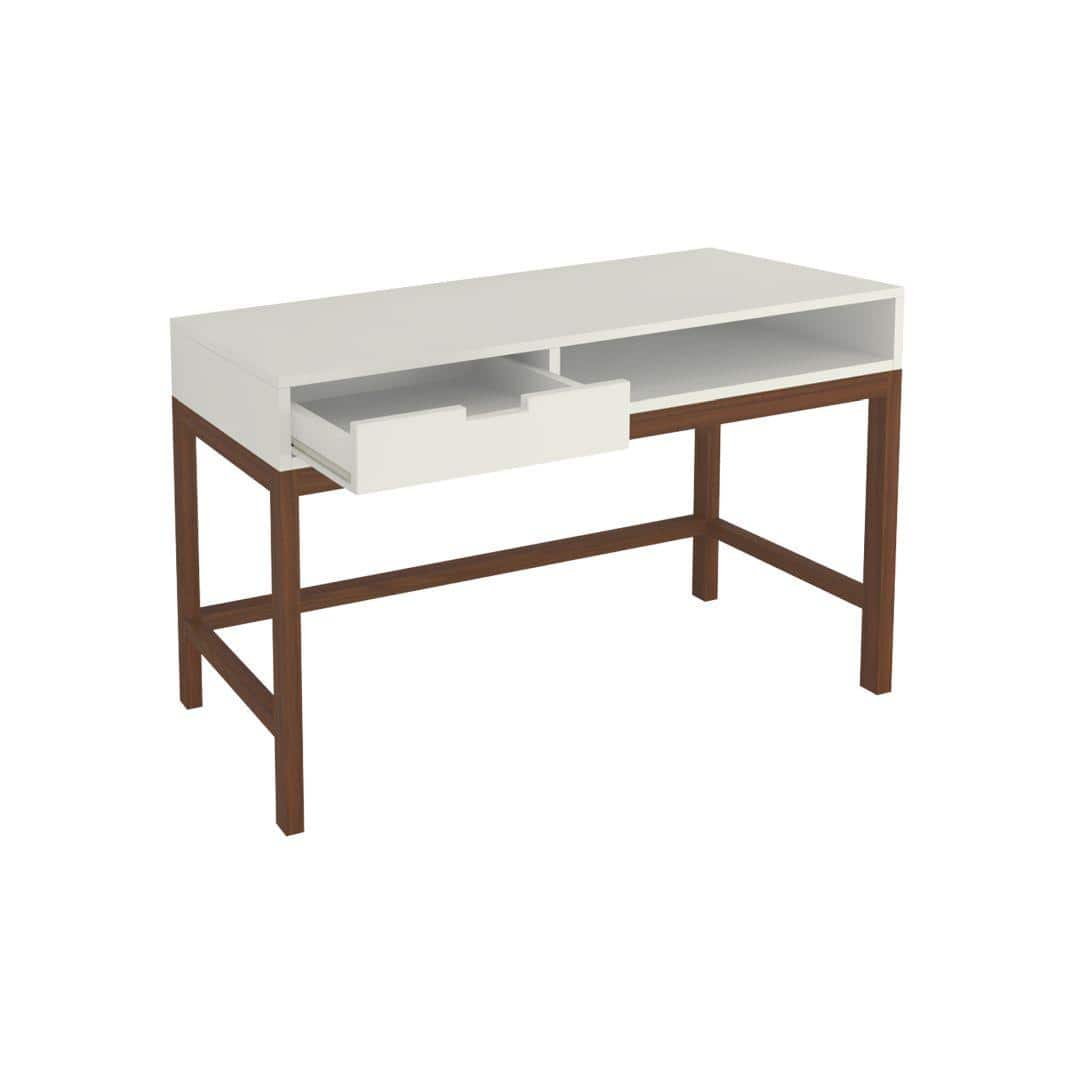 Montana Large Teak Wood Study Set with Desk Chair and Bookshelf in Ivory Coffee Walnut Colour