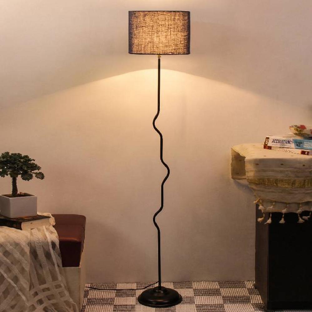 Hugo Maroon Natural Fiber Floor Lamp with Black Iron Base