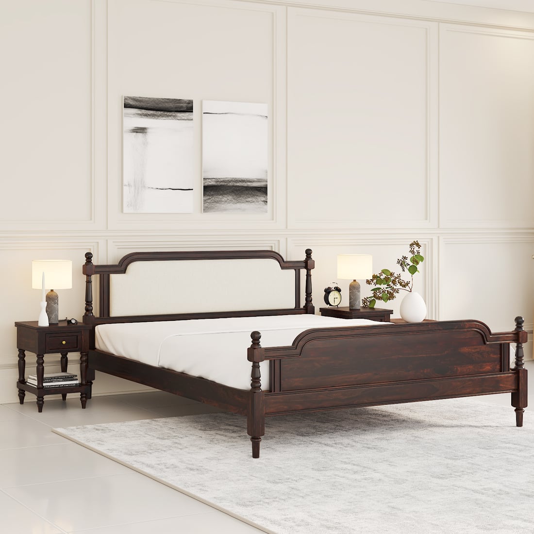 Regal Shesham Solid Wood Queen Size Bed Non Storage Bed In Provincia Teak Finish
