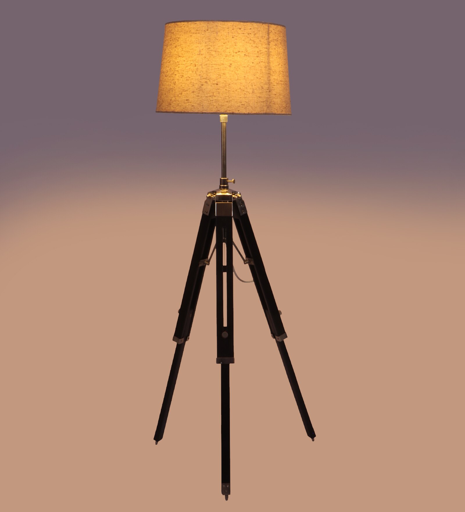 Black Dabbi Stand Floor Lamp in Beige Shade
