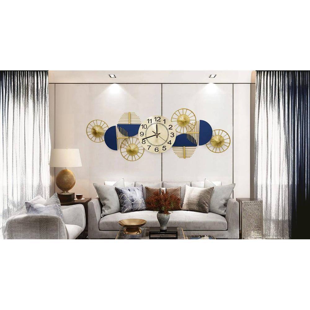 Yulia Blue & Golden Metal Wall Clock