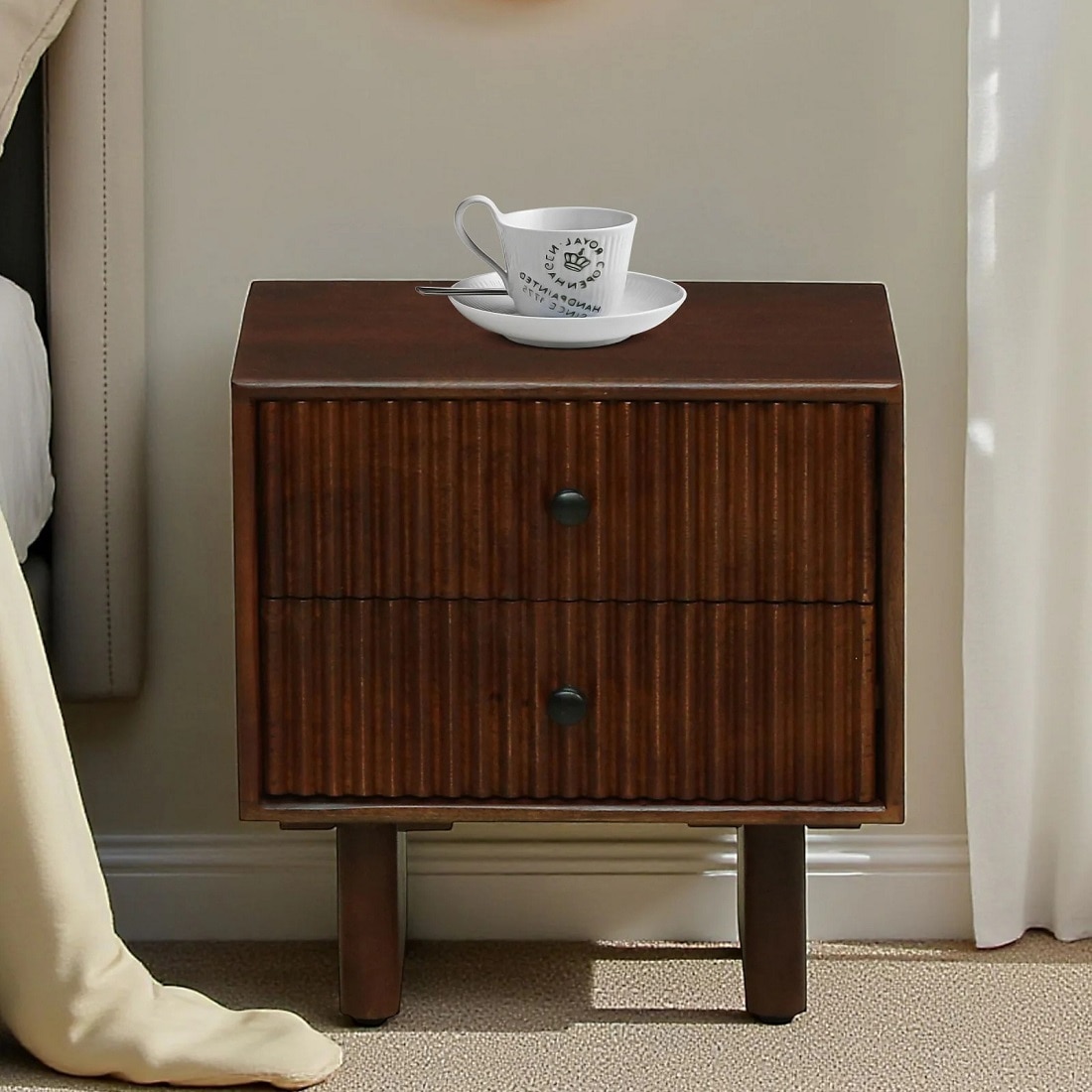 Fiora Solid Wood Bedside Table in Tobacco Finish - Demiwall