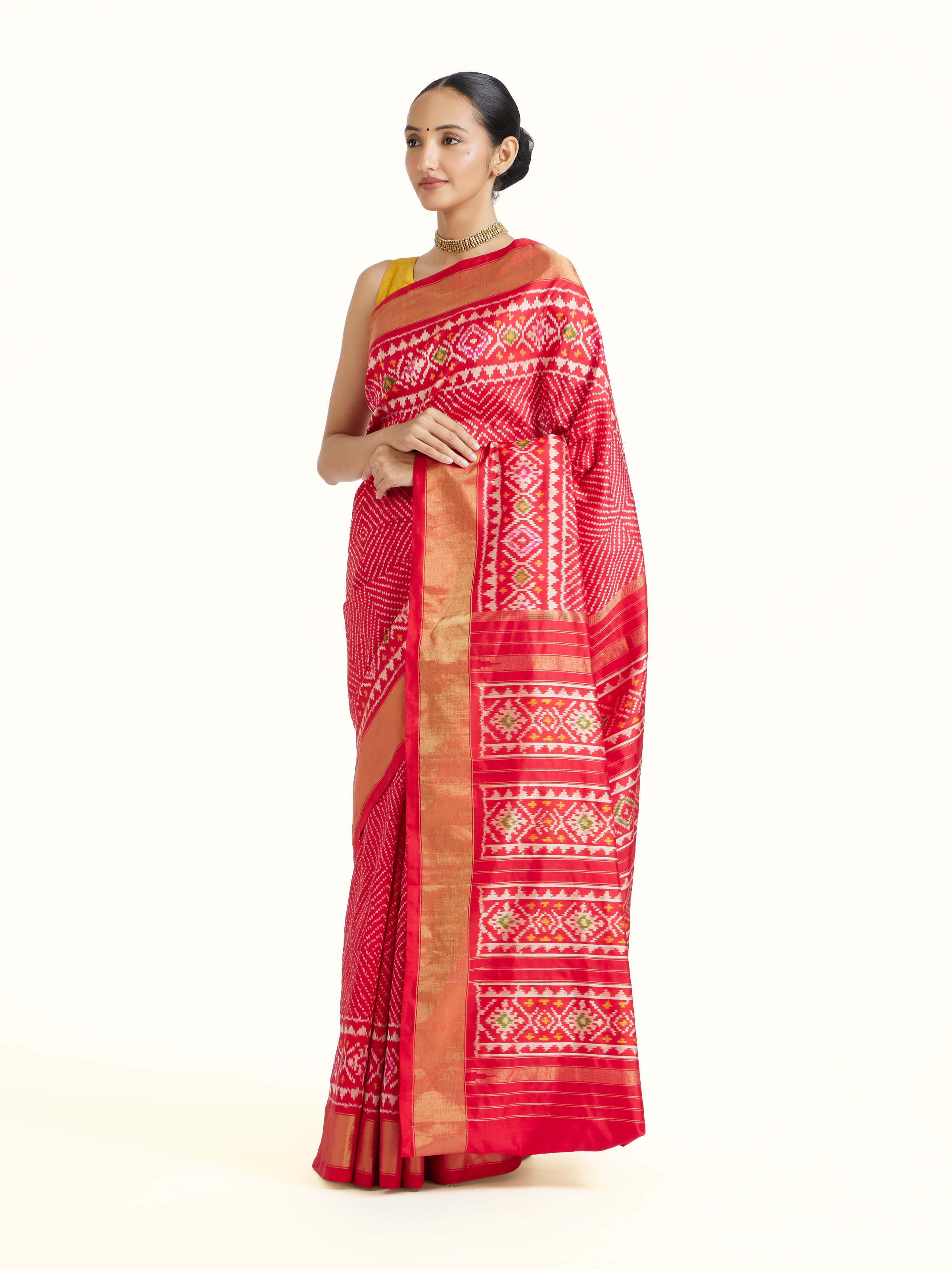 Red Weft Ikat Silk Saree