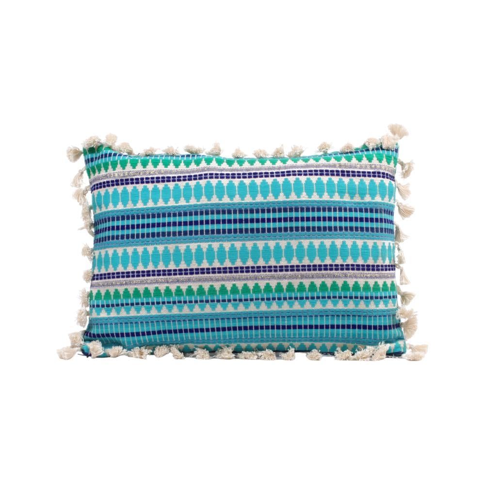 Acrylic Striped Cushion Cover with Lace Set of 2 (12 X 18 Inches)