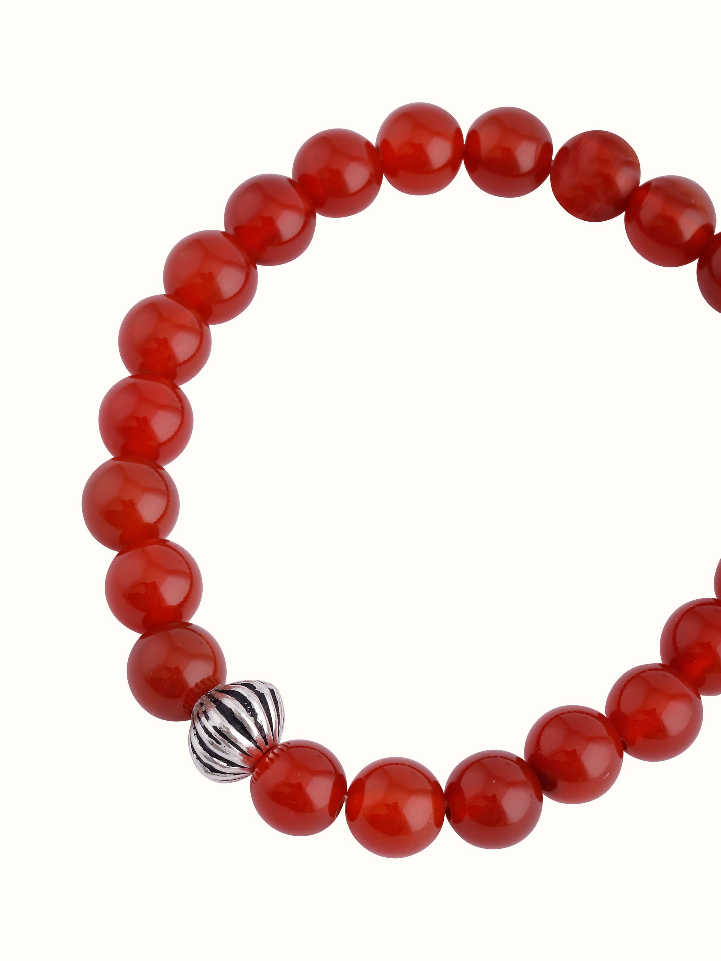 Top view of Carnelian Silver Bracelet focusing on the symmetrical gemstone layout and silver accents