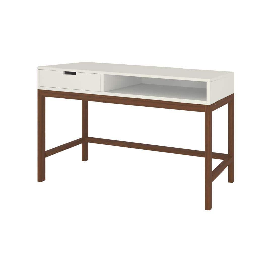 Montana Teak Wood Study Desk with Drawer and Open Shelf in Ivory Coffee Walnut Colour