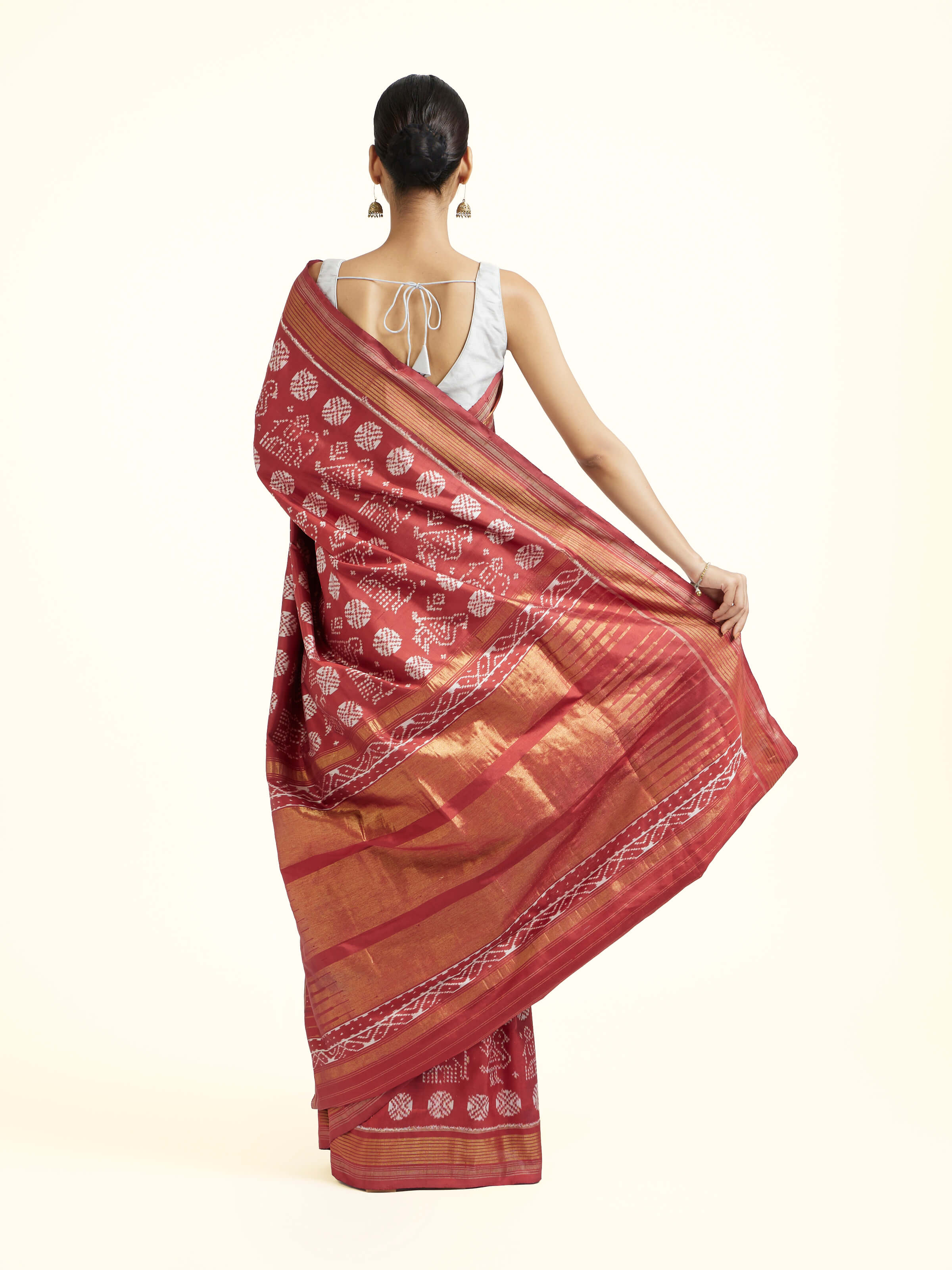 Red Silk Pochampally Single Ikat Saree