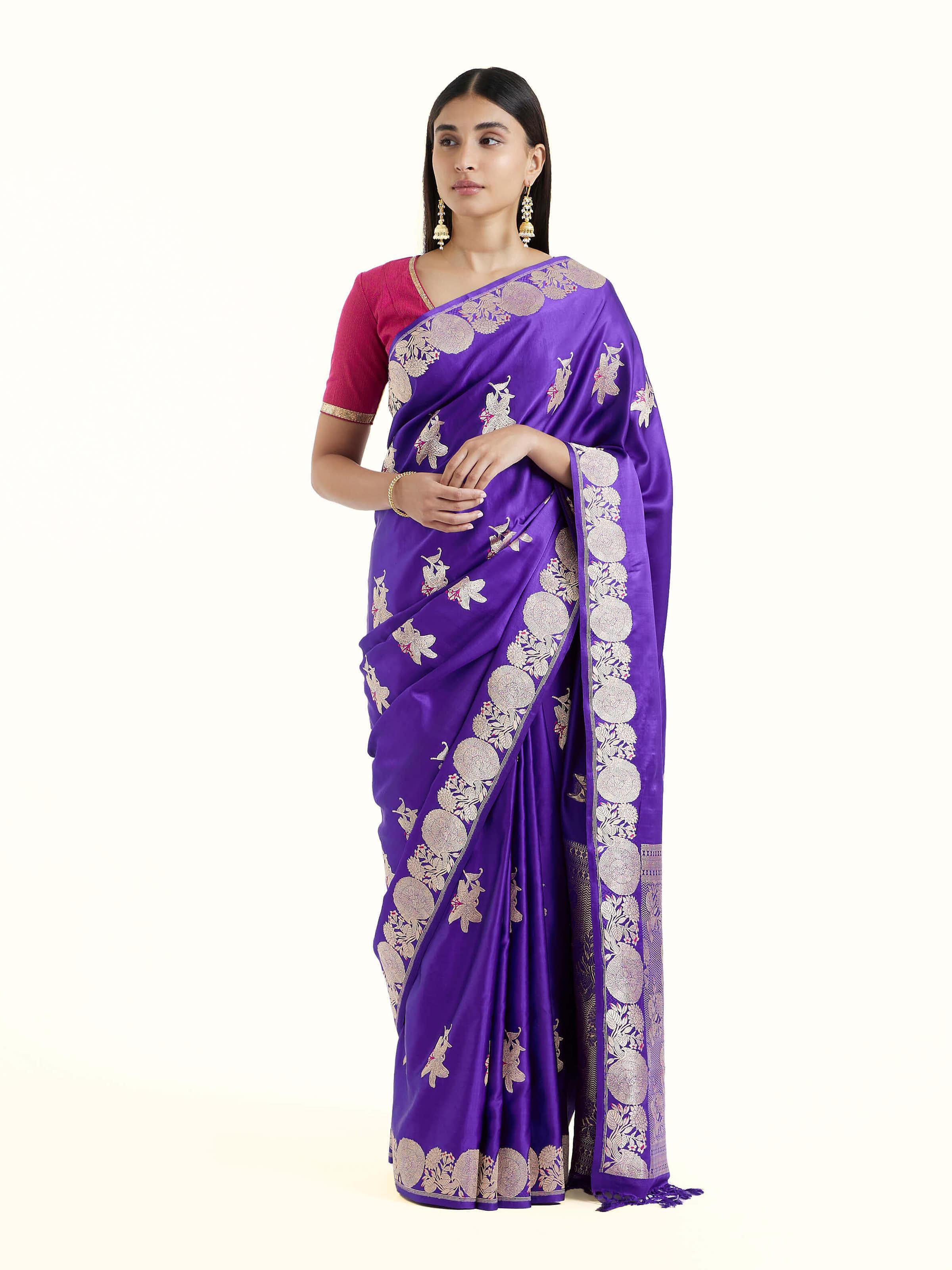 Purple Silk Banarasi Saree
