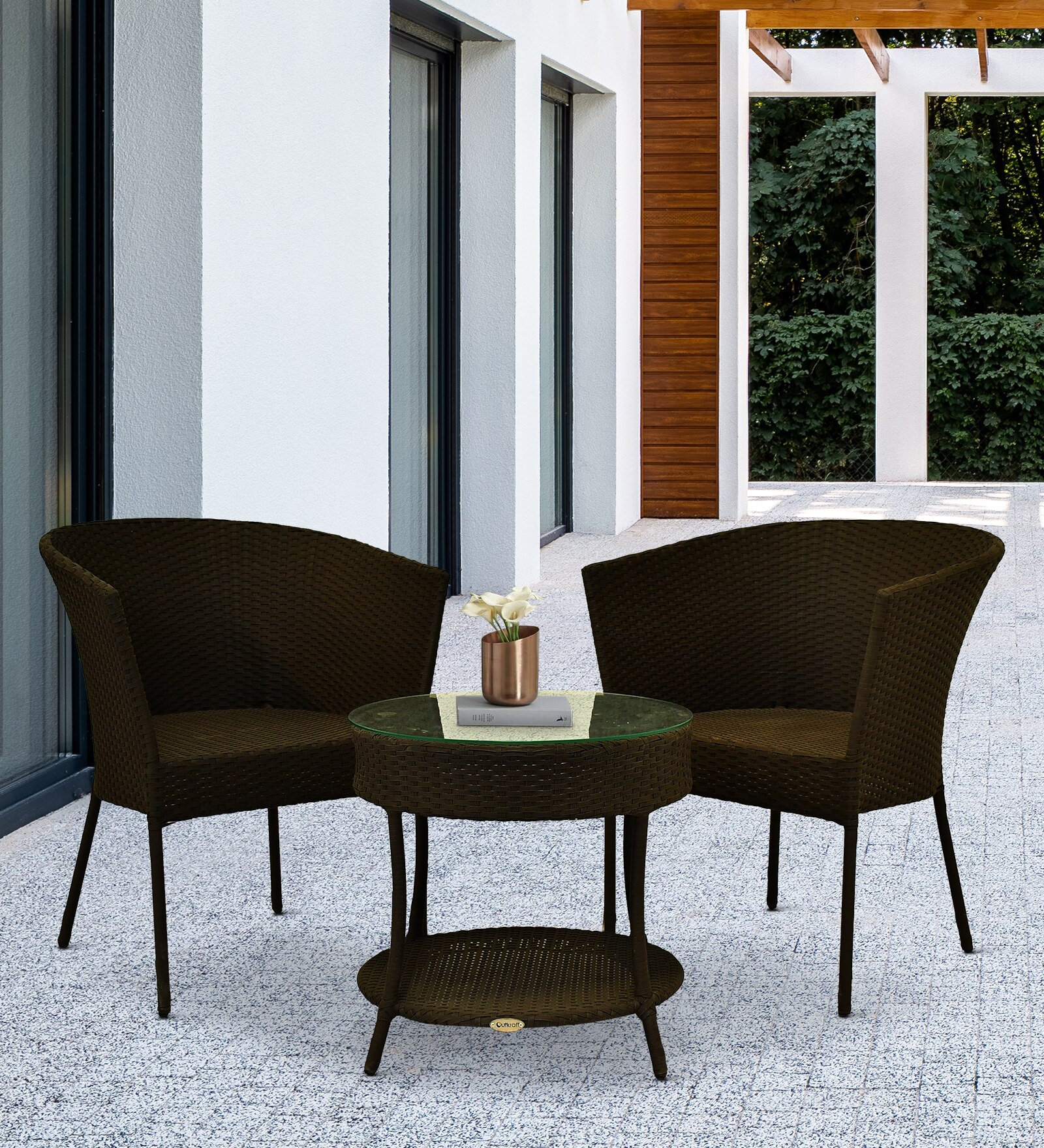 Lismore  Wicker Table And Chair Set In Brown Finish