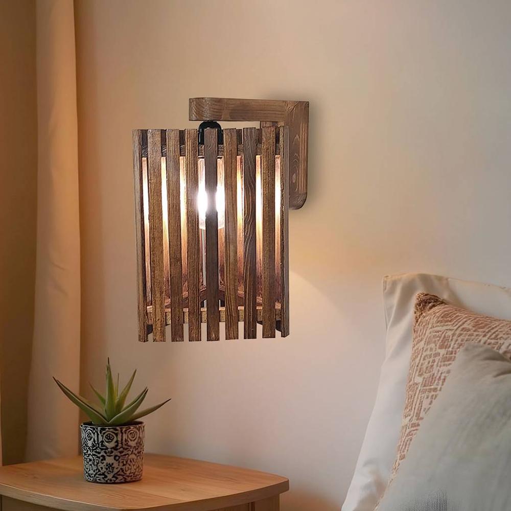 Trikona Brown Solid Wood Wall Lights