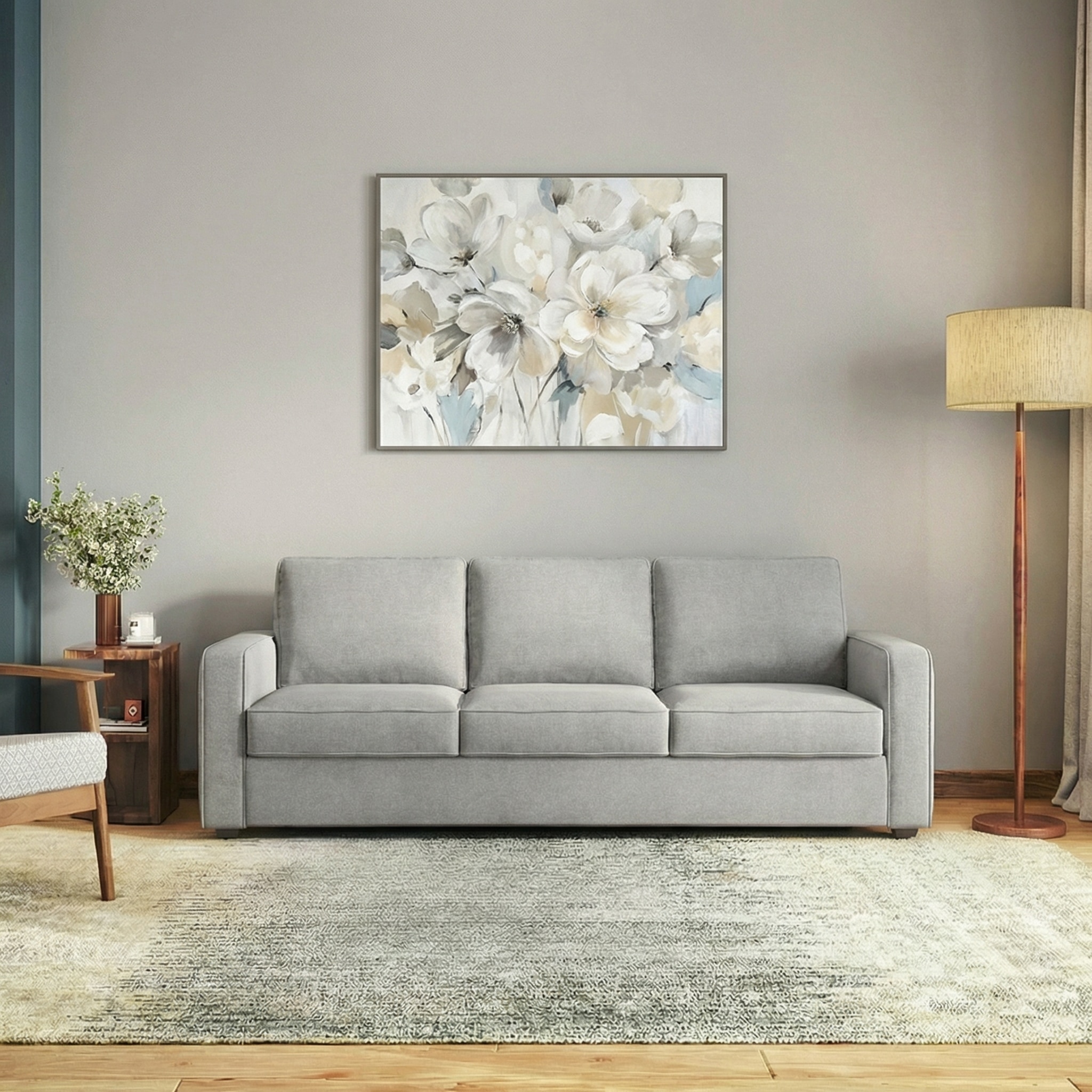 Apollo Compact 3 Seater Fabric Sofa in Vapour Grey Colour - Urban Ladder