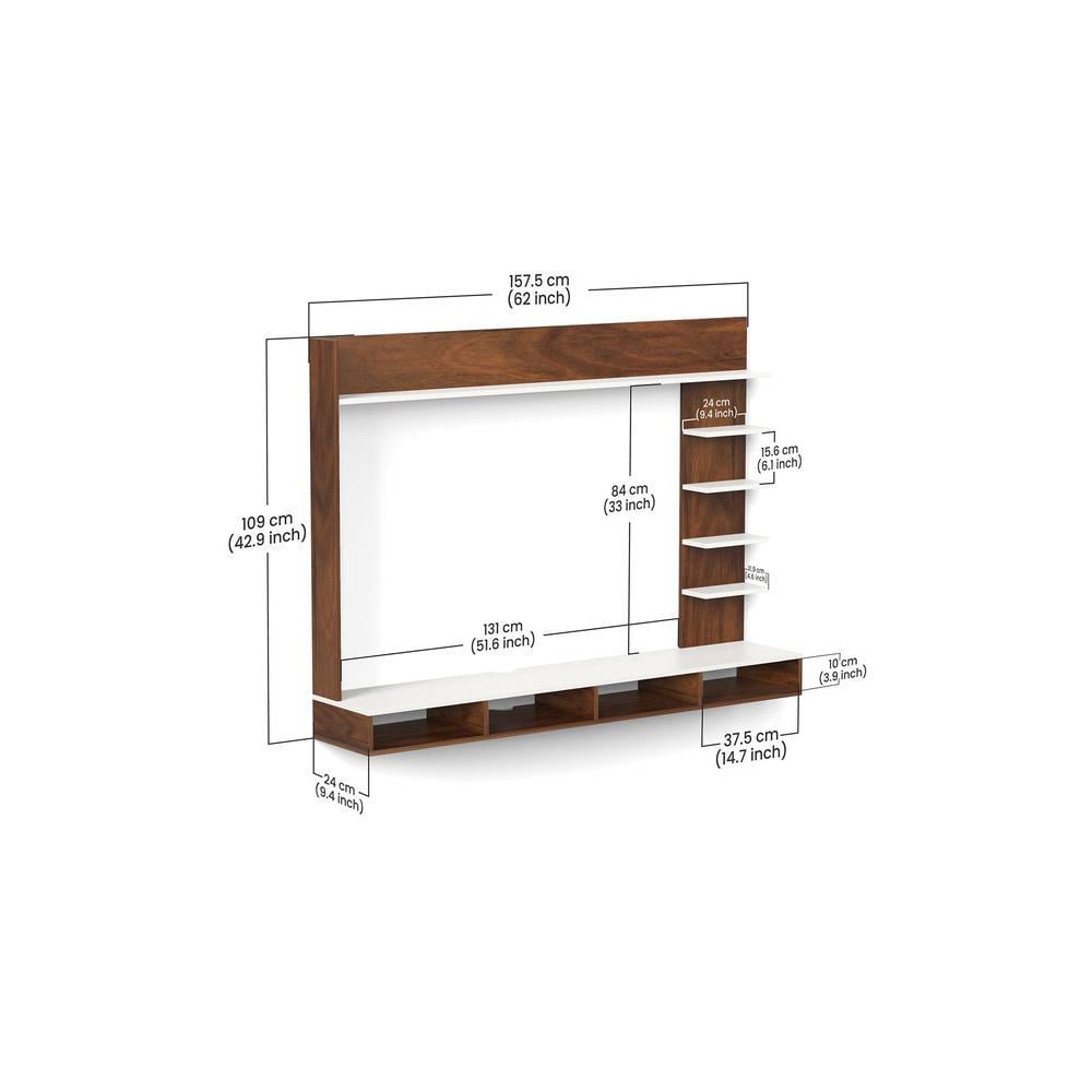 Primax Grande Engineering Wood Wall Mount TV Entertainment Unit Set Top Box Stand/TV Cabinet with Shelves for Books & Décor Display Unit Bed Living Room Upto 50 Inches (Brown Maple & White)