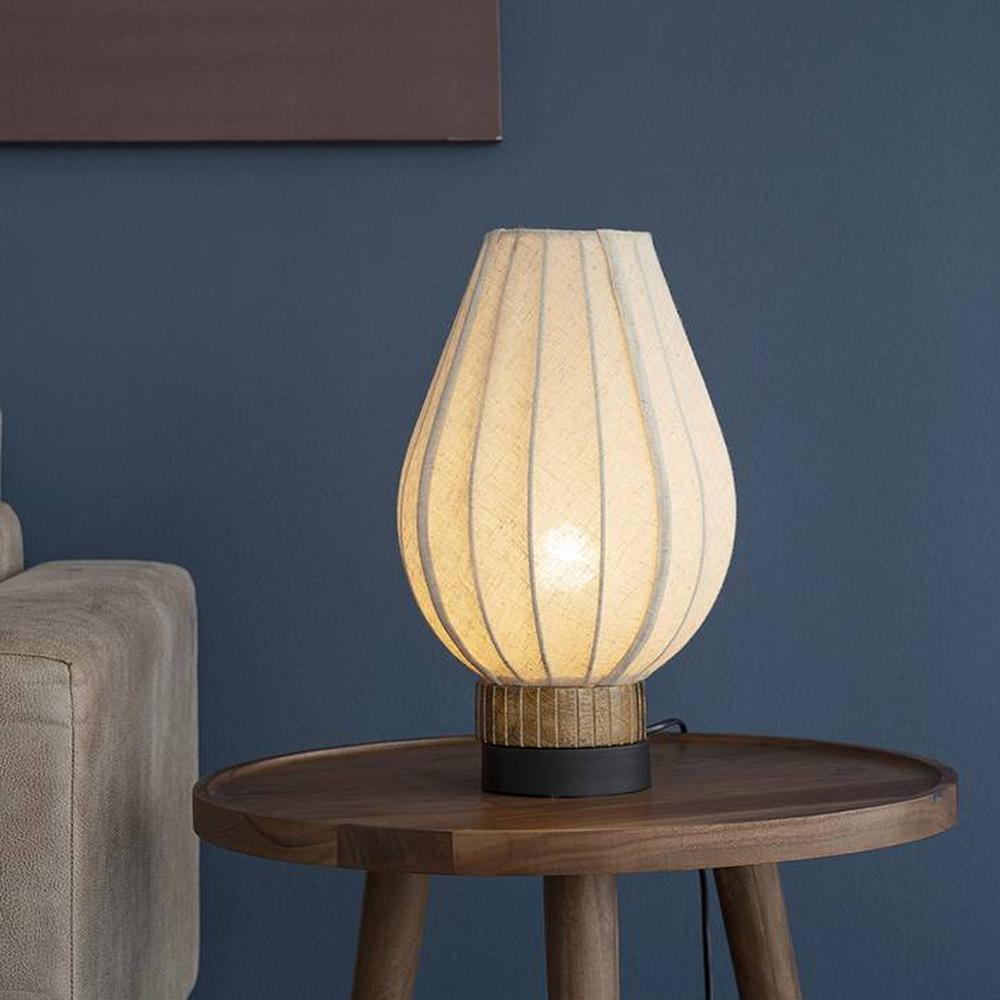 Olive Off White Table Lamp With Black Iron Base