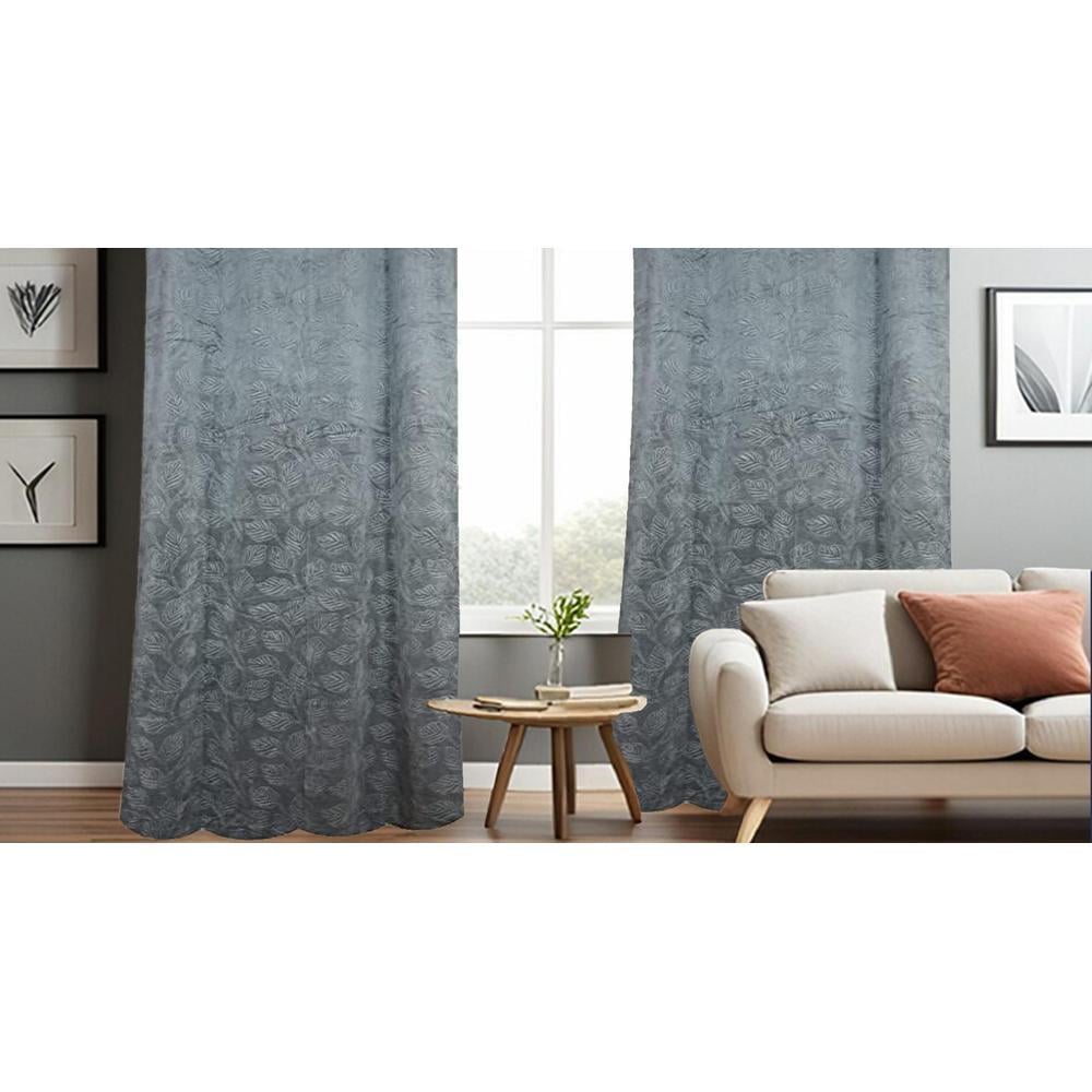 Velvet Floral Emboss Pack of 2 Blackout Window Curtains