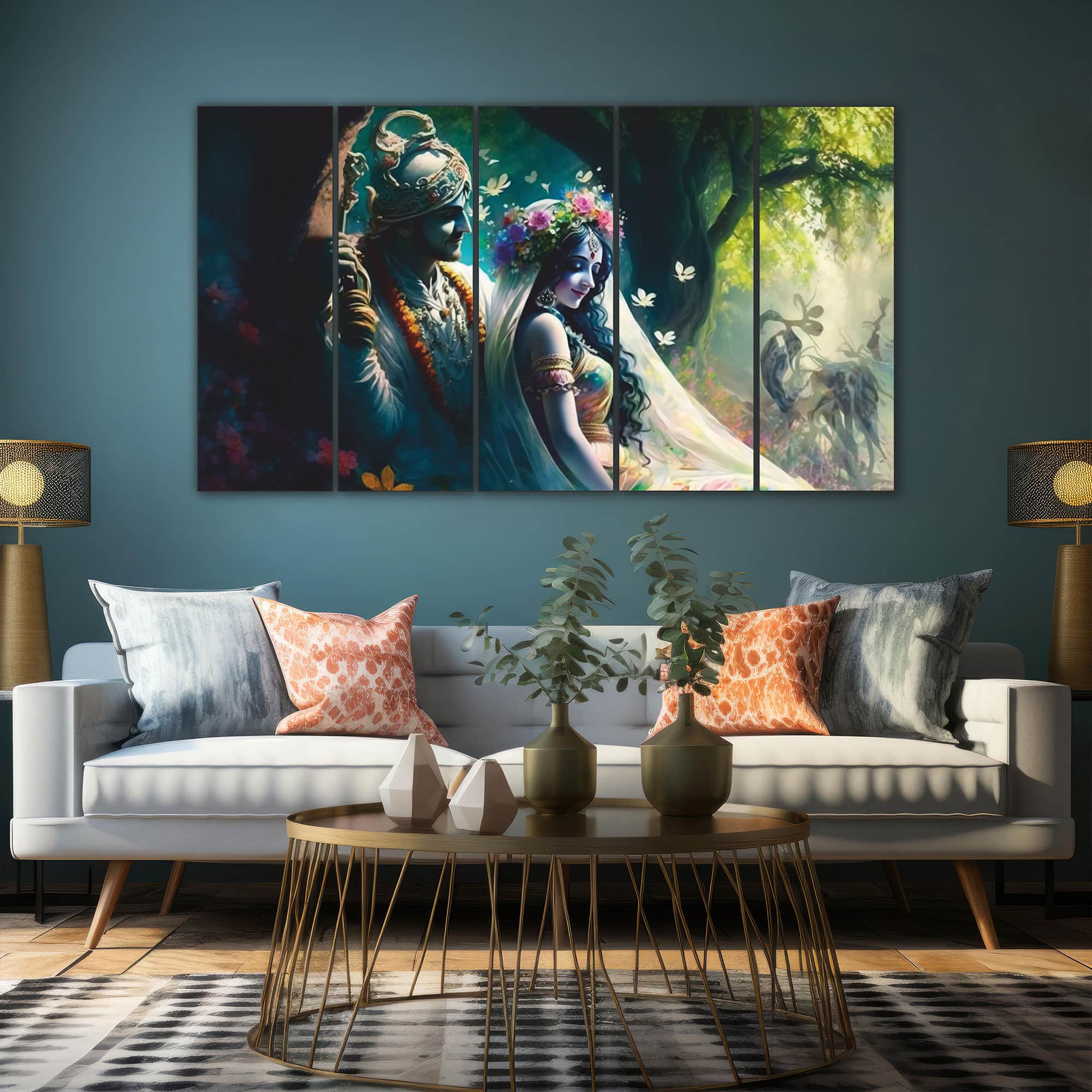 The Castle Decor Radha Krishna Wall Painting Design 1 Wooden Framed 27x48 Inch - The Castle Decor