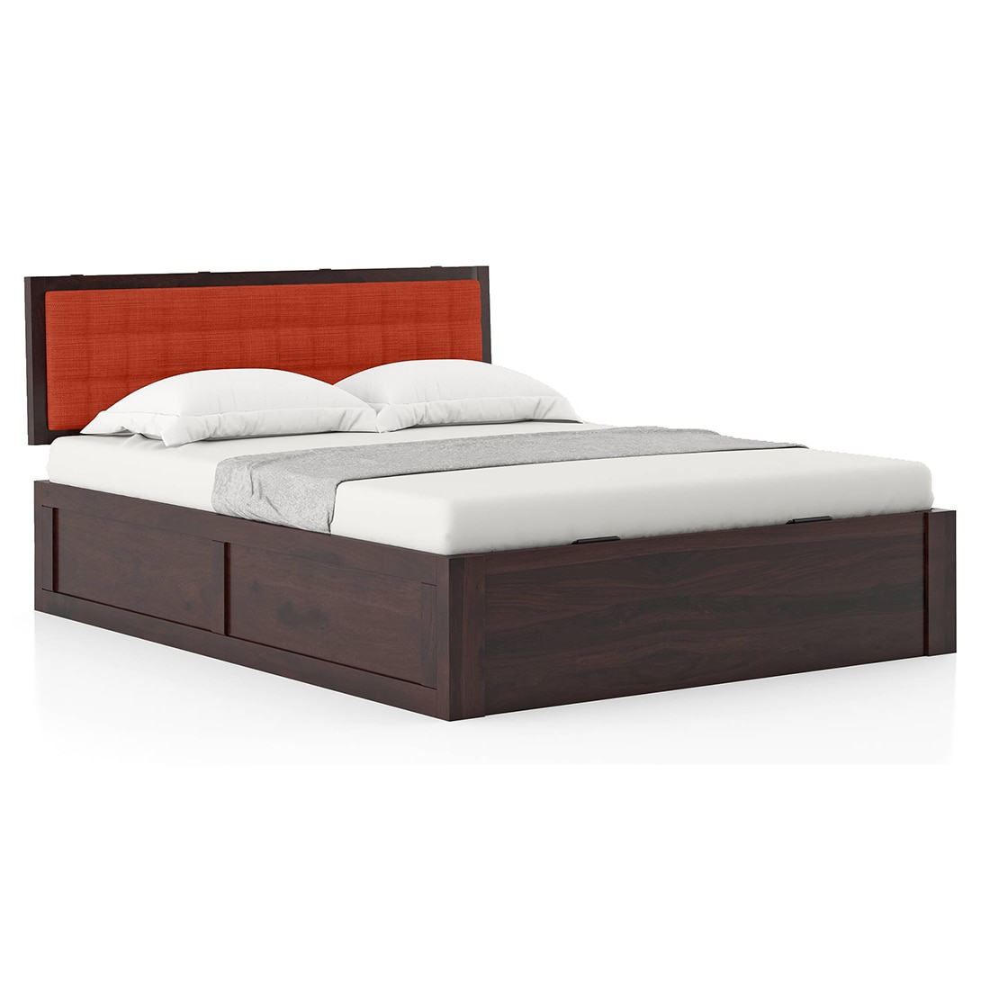 Florence Queen Size Solid Wood Hydraulic Storage Bed In Mahogany Finish & Lava Colour