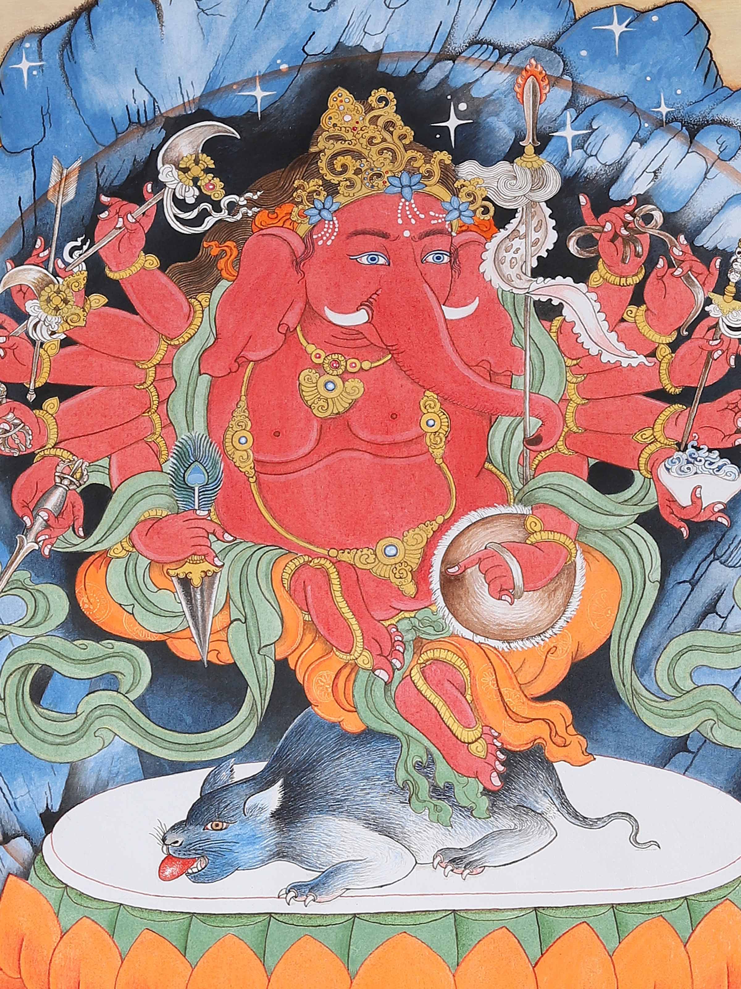 Armed Ganesha Thangka Painting