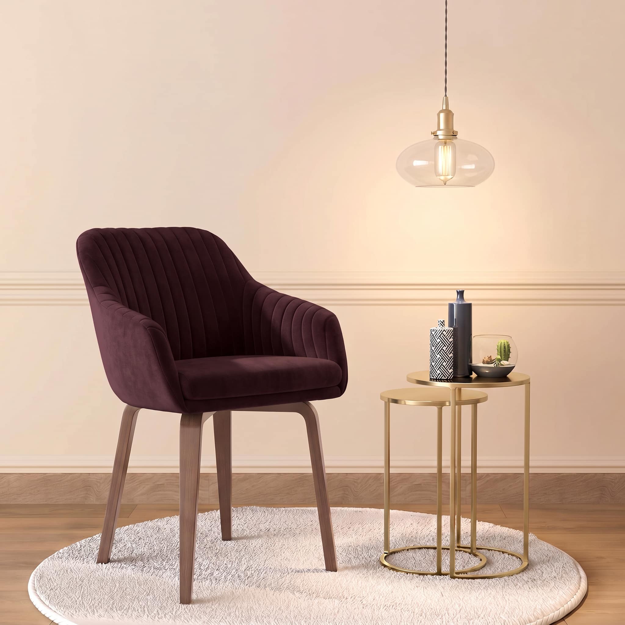Rochelle Lounge Chair in Deep Plum Velvet Colour - Urban Ladder