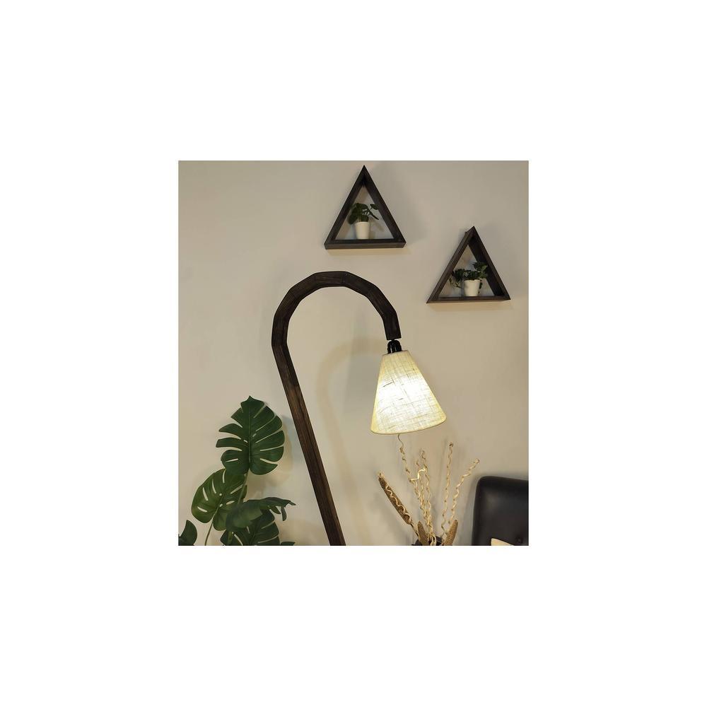 Cygnet Wooden Floor Lamp with Brown Base and Jute Fabric Lampshade