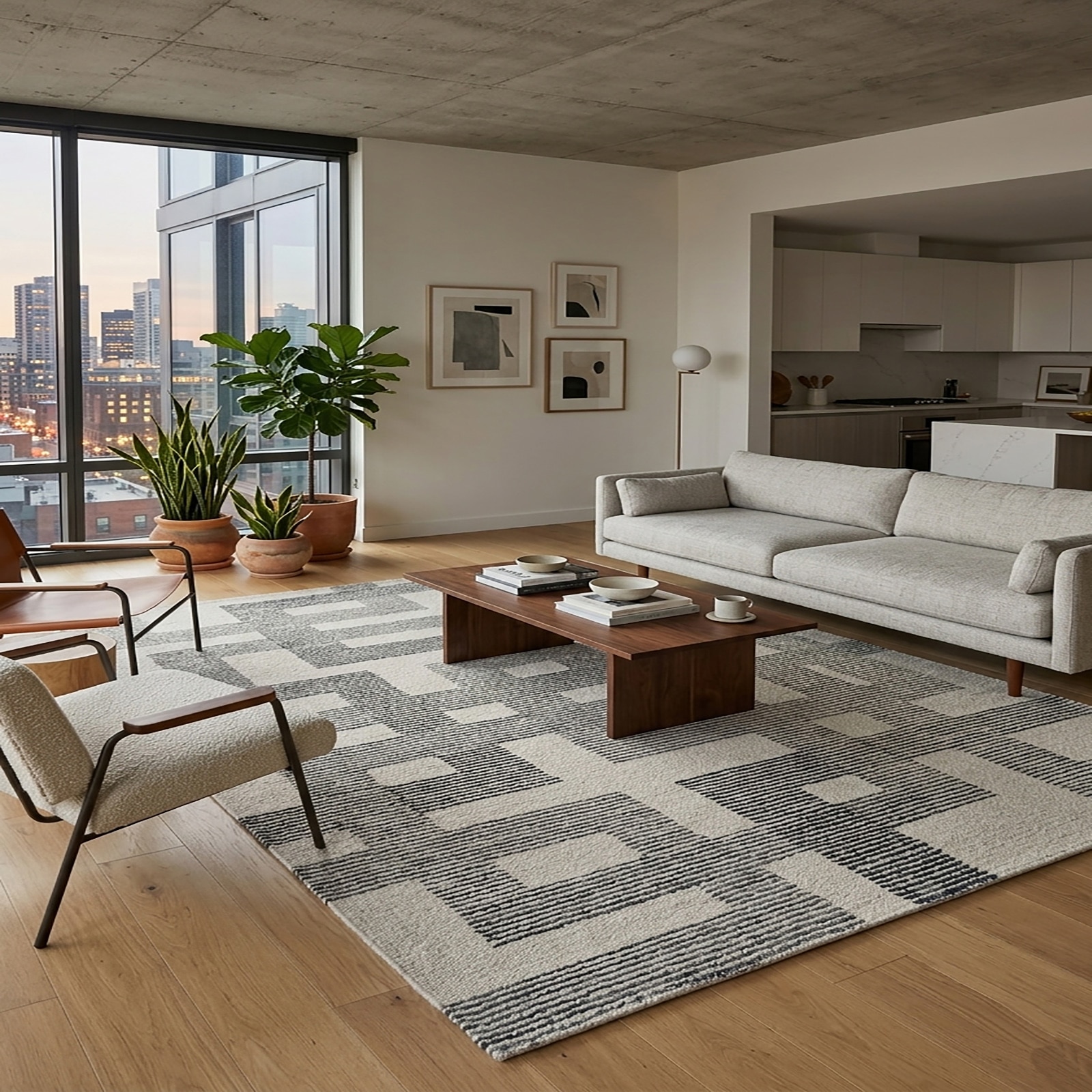 Modern Interlocking Geometric Area Rug Gray Cream 64 x 91 - The Woven Legacy