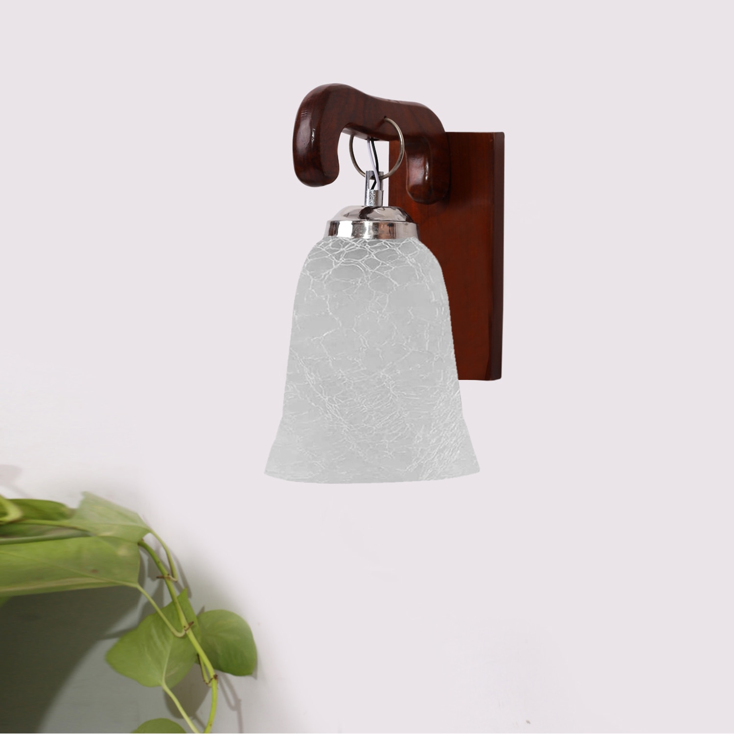 Devansh Solid Wood Electric Wall Light in Brown Colour with White Shade Count of 1 Light - Devansh